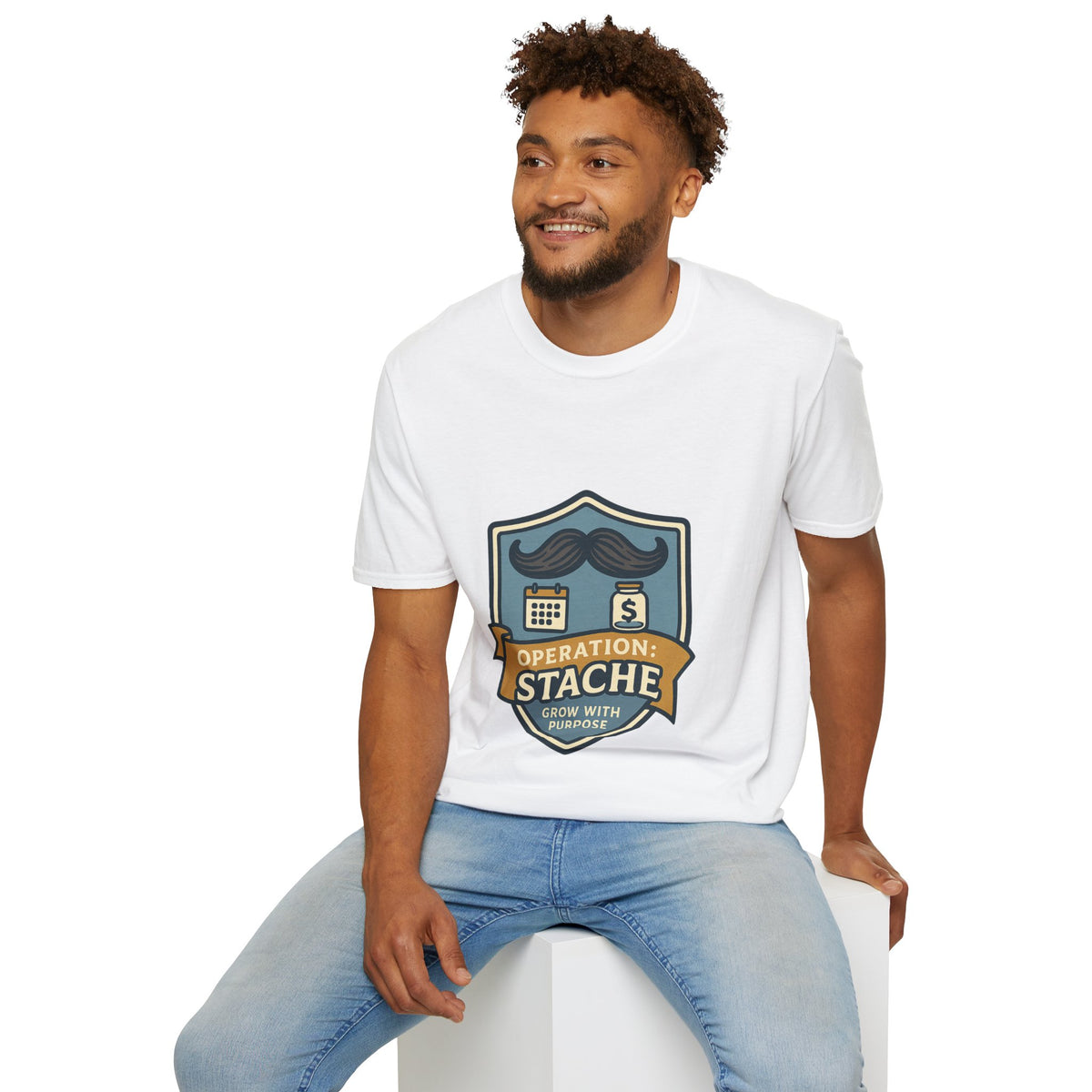 Mustache Badge T-Shirt — Stache Crest Graphic Tee - Trending Now - October 2026