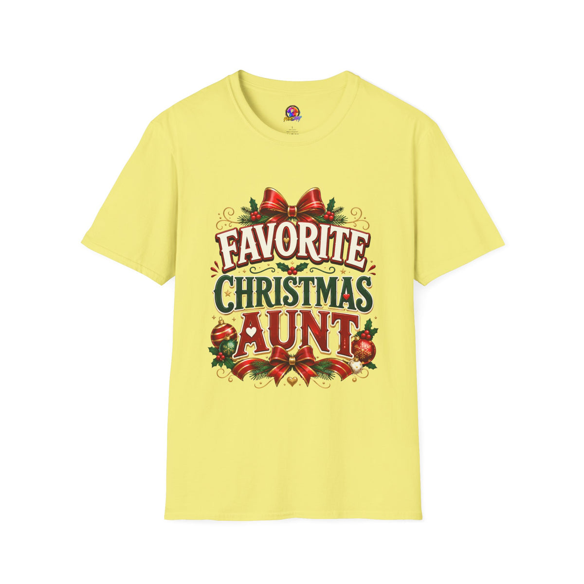 Favorite Christmas Aunt T-Shirt — Festive Holiday Auntie Tee with Bow & Holly