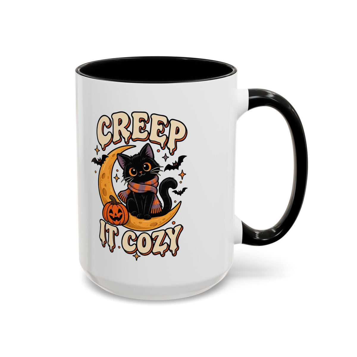 Creepy It Cozy Black Cat Halloween Accent Coffee Mug (11/15oz)