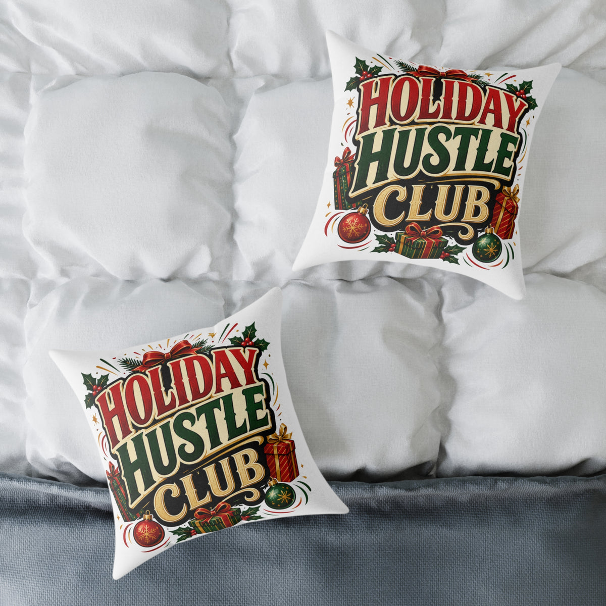 Christmas Holiday Hustle Club Throw Pillow — Festive Christmas Decorative Cushion