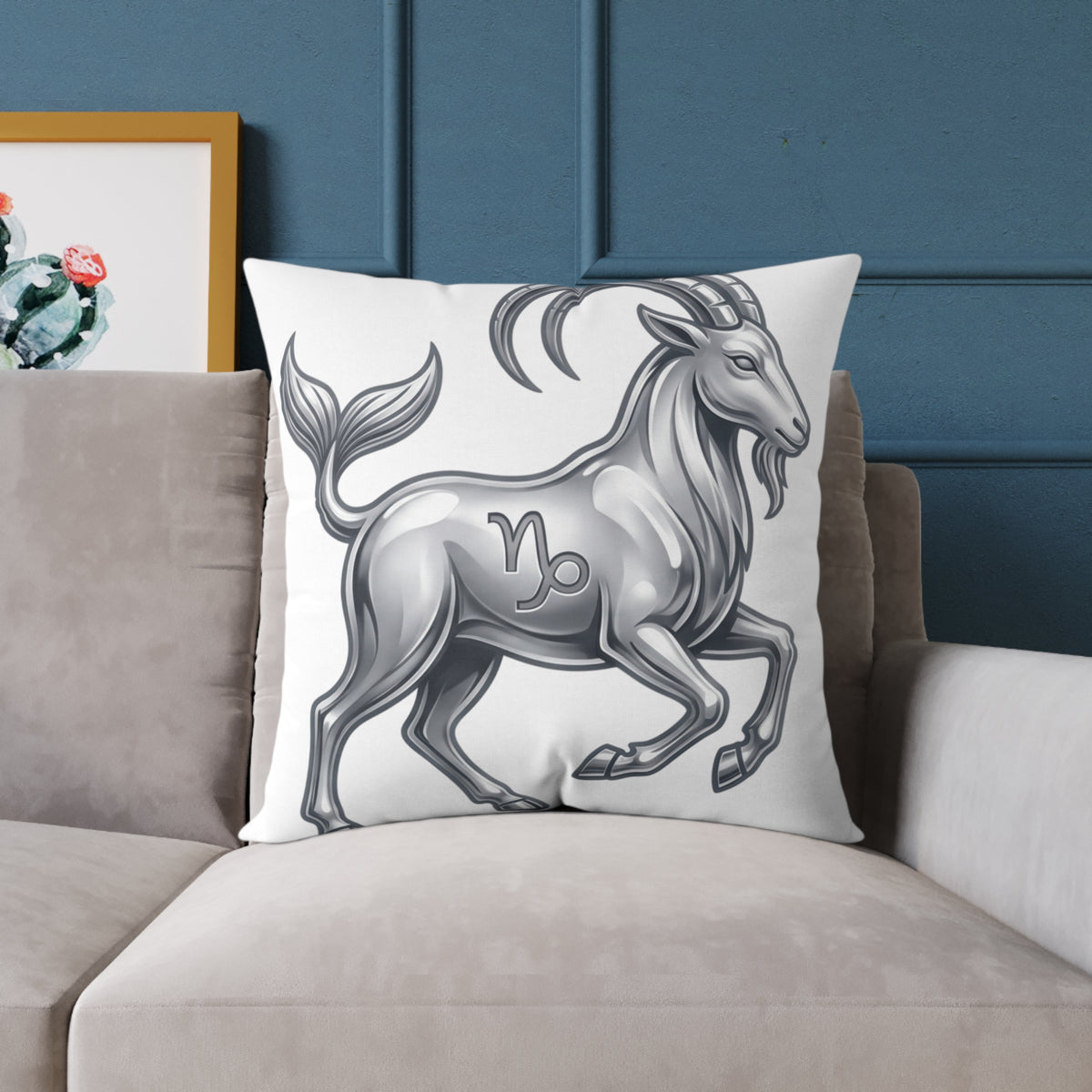 Capricorn Zodiac Pillow — Silver Goat Astrology Throw Pillow