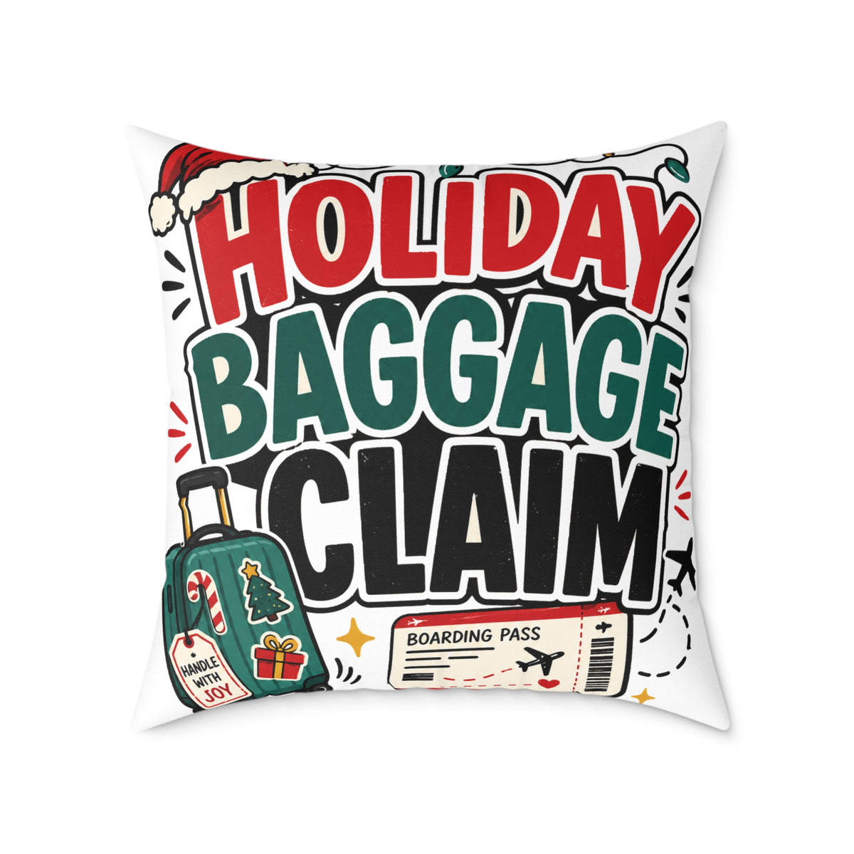 Modern Day Christmas Holiday Baggage Claim Square Poly Canvas Pillow