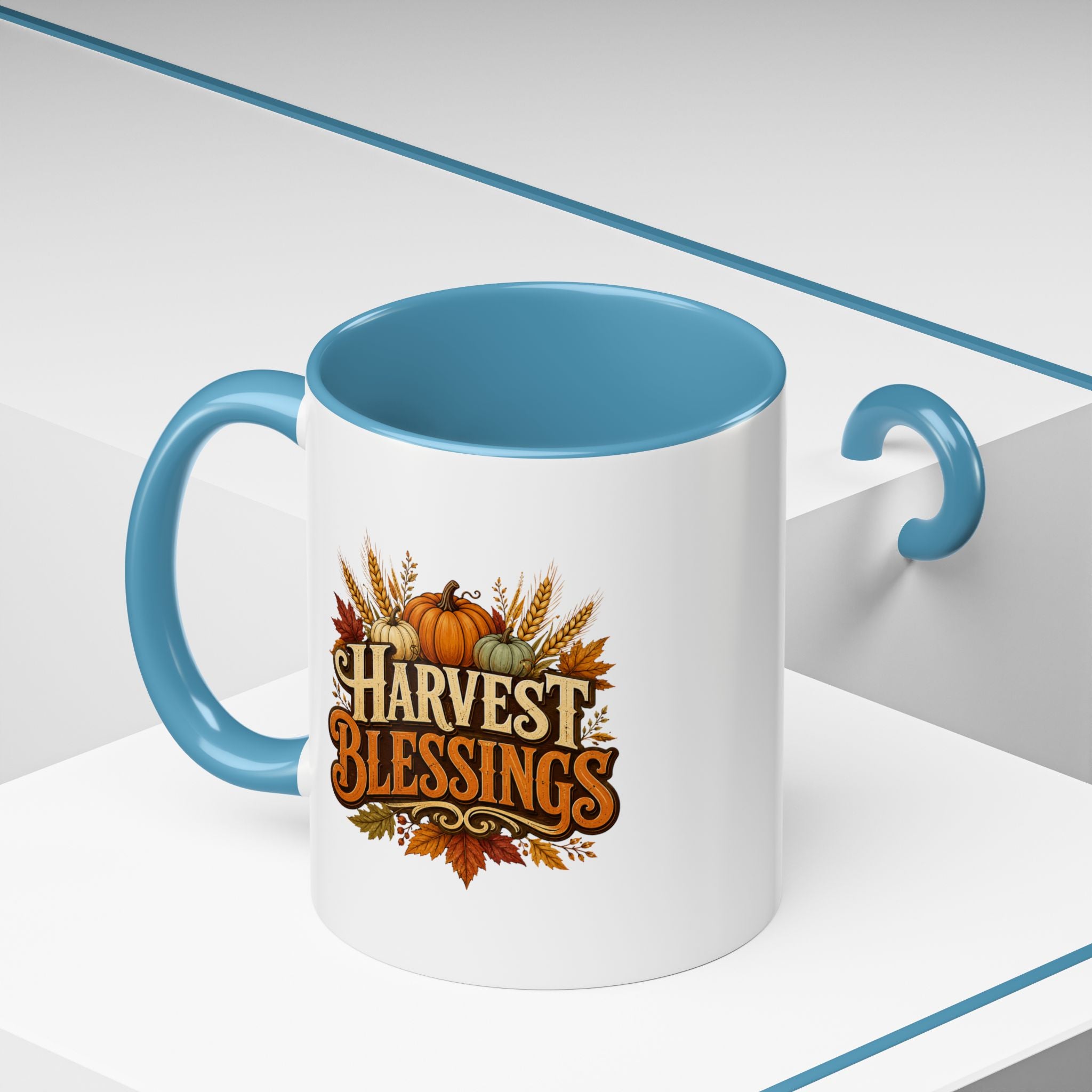 Thanksgiving Mug Harvest Blessings Coffee Mug — Fall Pumpkin & Wheat Thanksgiving Mug