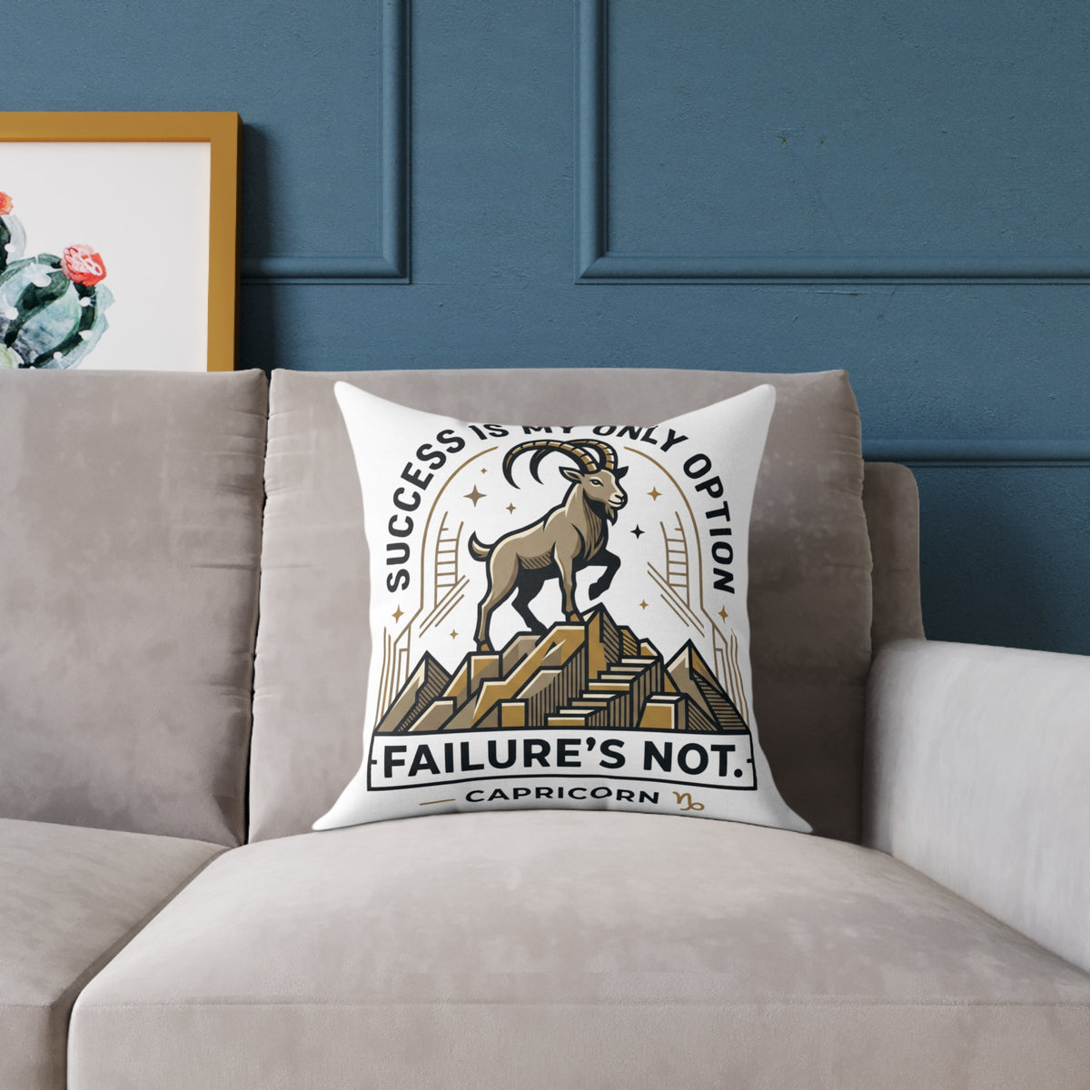 Capricorn Pillow — "Success Is My Only Option, Failure's Not" Capricorn Mountain Goat Decorative Throw Pillow