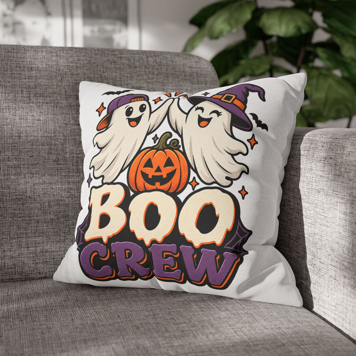 Halloween Boo Crew Pillowcase — Cute Ghost Pumpkin Decorative Throw Pillow Cover