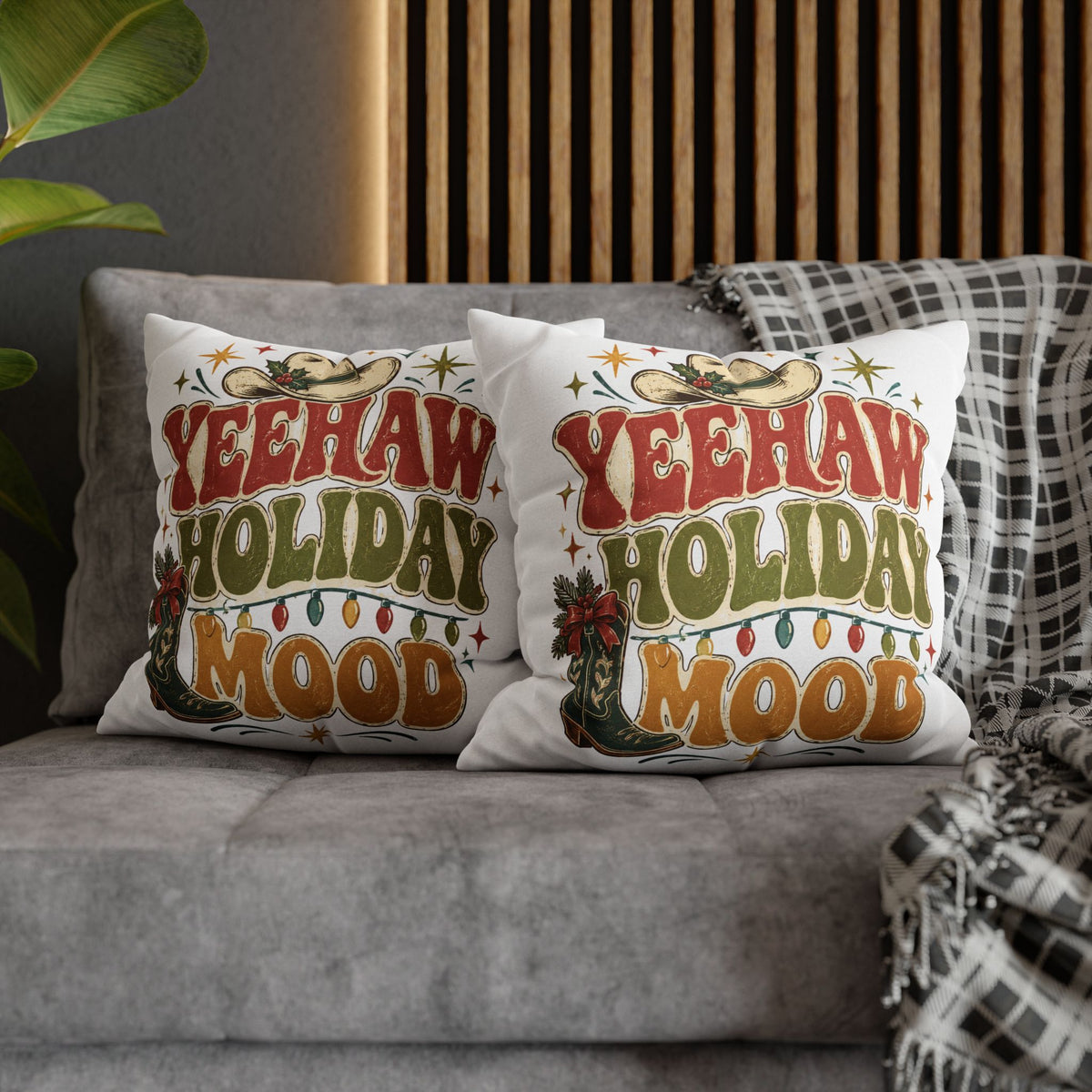 Christmas Yeehaw Holiday Mood Pillowcase — Western Christmas Decorative Throw Pillow Cover