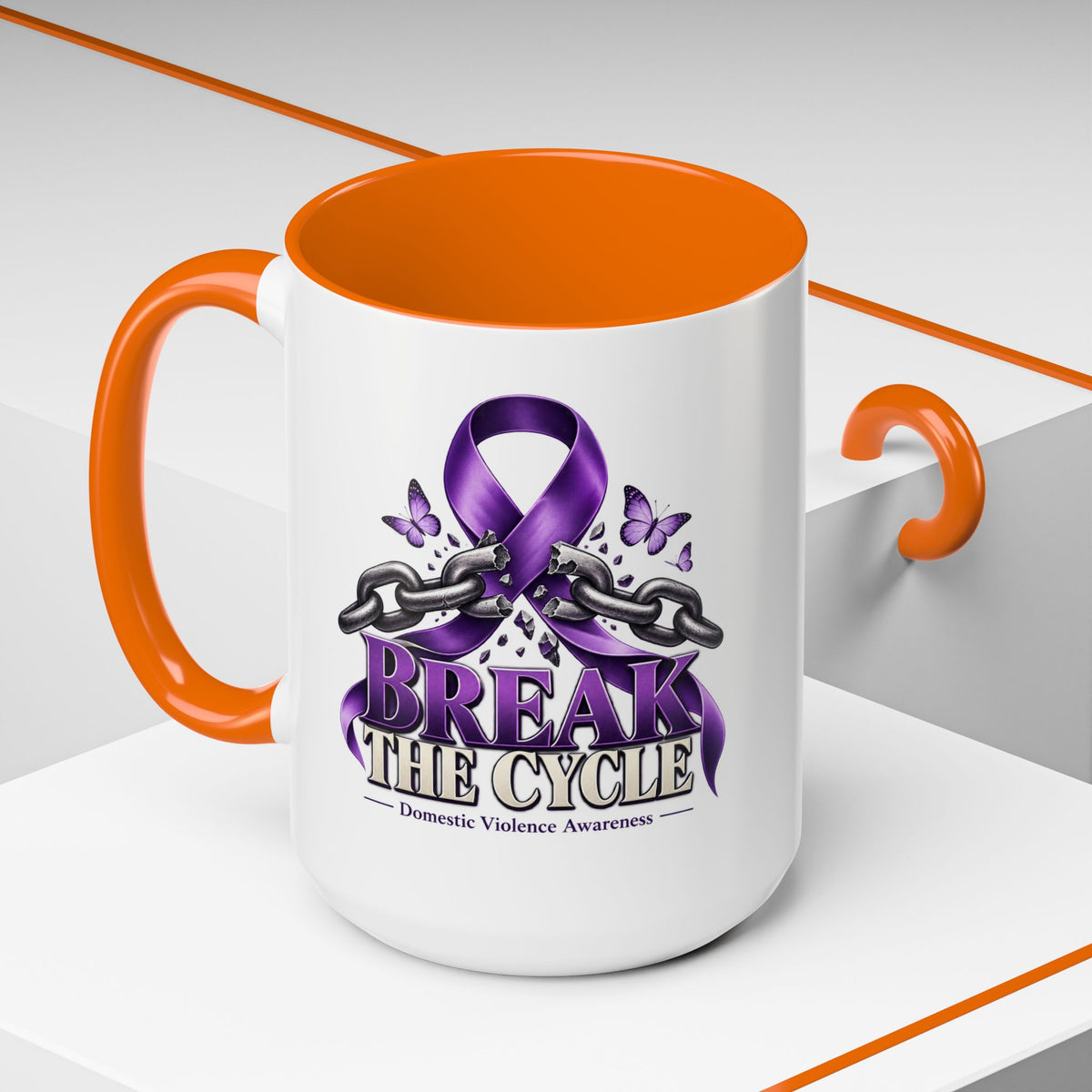 Break the Cycle Coffee Mug – Domestic Violence Awareness Purple Ribbon (11/15oz)