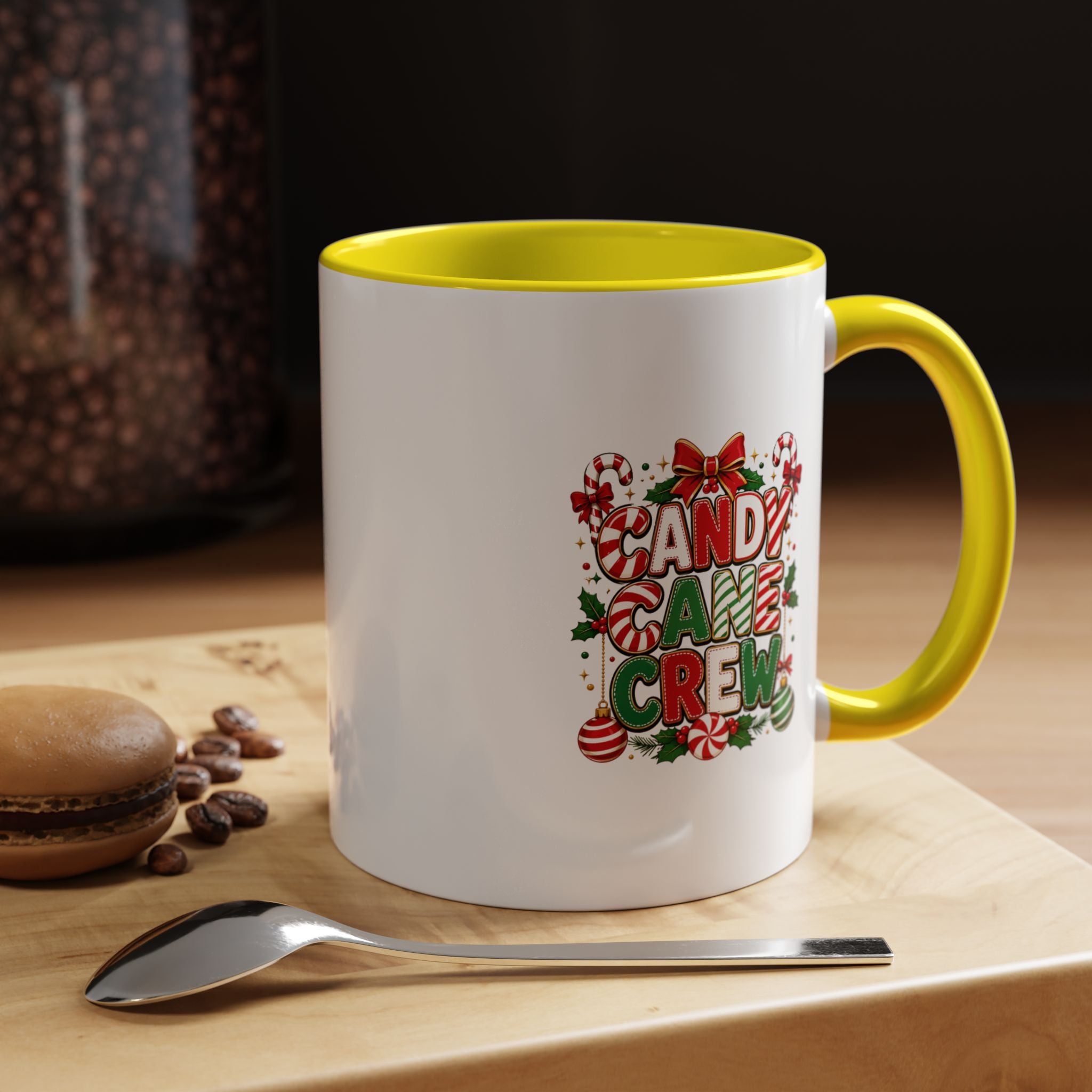 Candy Cane Crew Accent Coffee Mug — Christmas Holiday Hot Cocoa Cup
