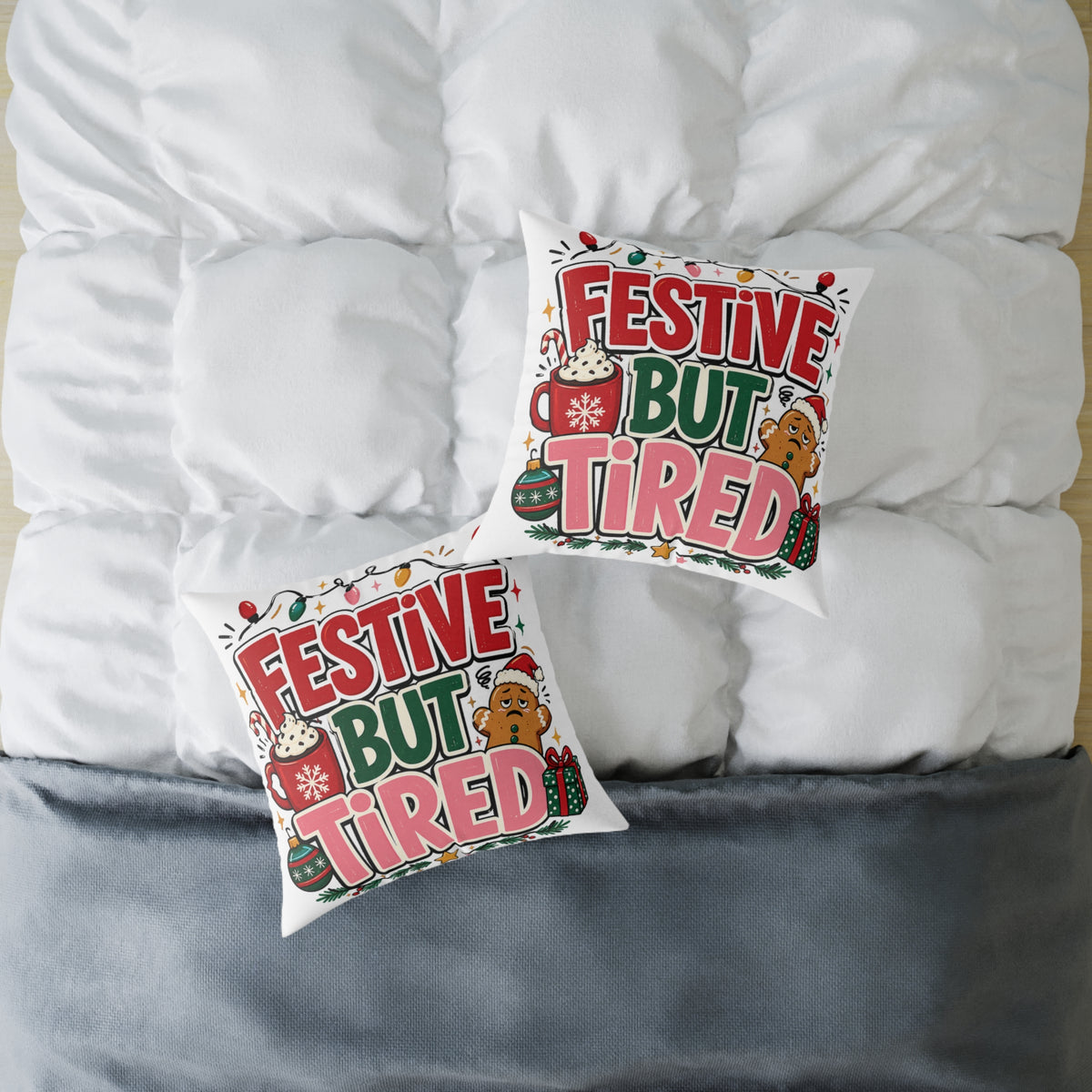 Festive But Tired Modern Day Christmas Square Poly Canvas Pillow