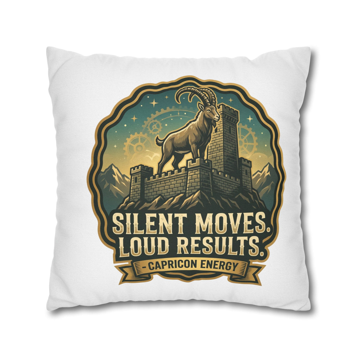 Capricorn Pillowcase – "Silent Moves, Loud Results" Zodiac Decor