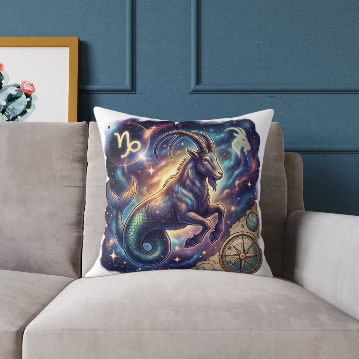 Capricorn Zodiac Pillow – Mystical Sea-Goat Constellation Decorative Throw Pillow