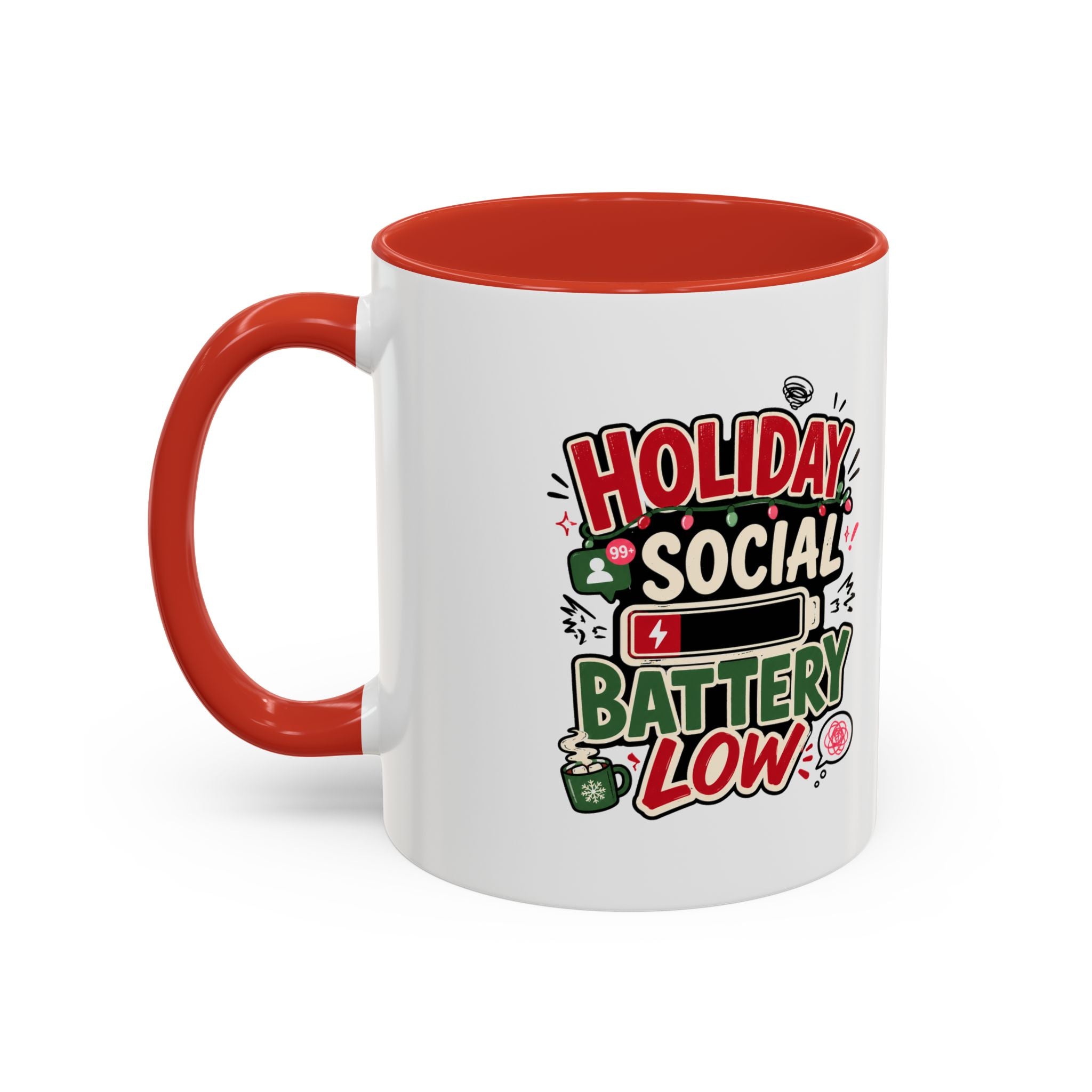 Modern Day Christmas Holiday Social Battery Low Accent  Coffee Mug