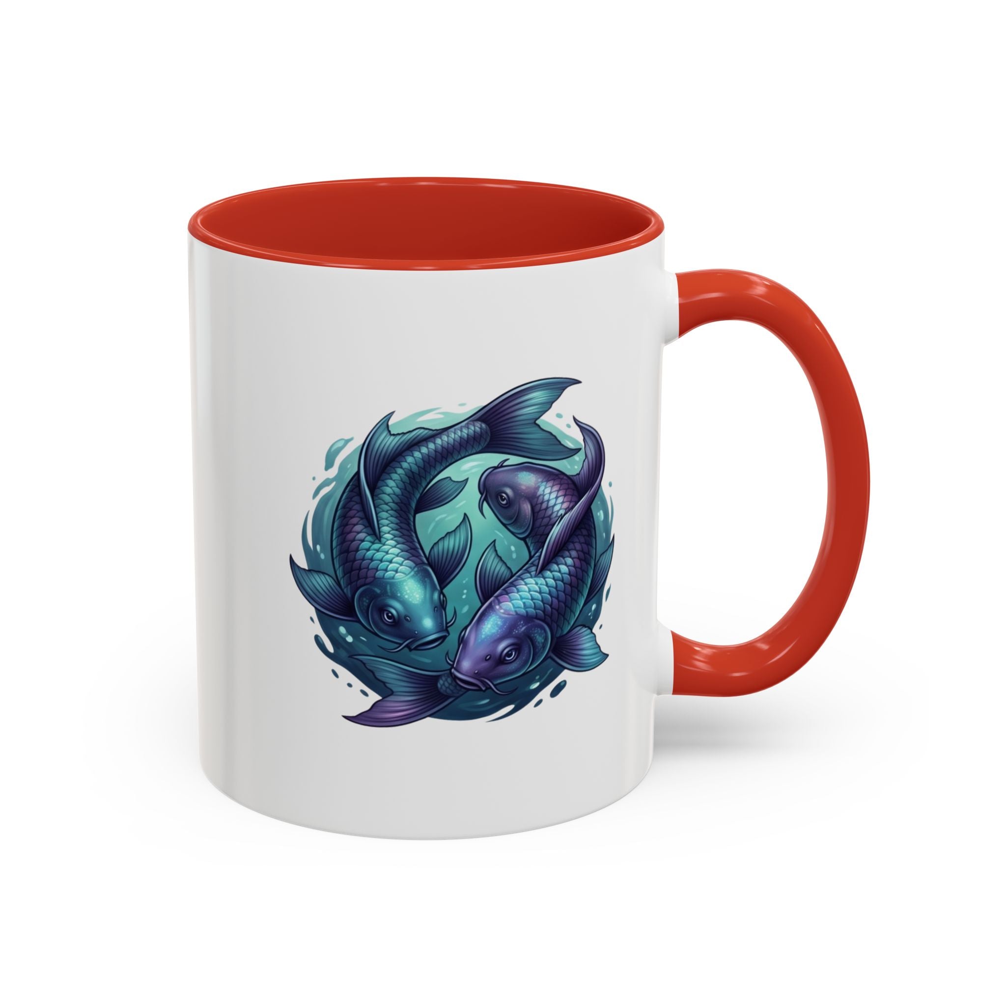 Koi Fish Accent Coffee Mug — Blue Pisces Ceramic Mug