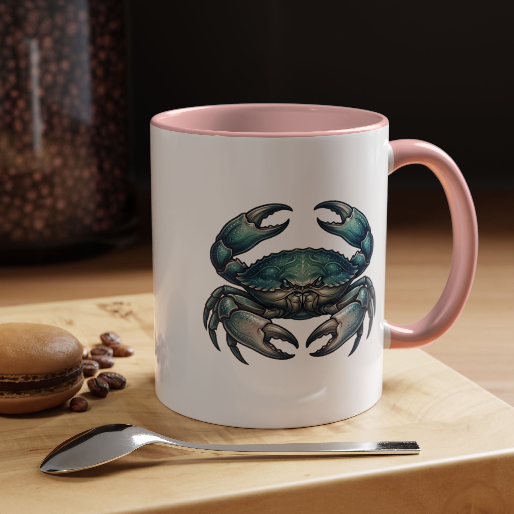 Crab Accent Coffee Mug – Blue Coastal Crab Artwork