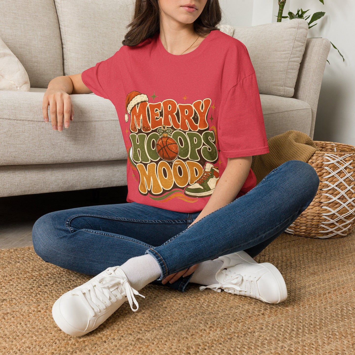 Merry Hoops Mood T-Shirt — Retro Holiday Basketball Christmas Tee