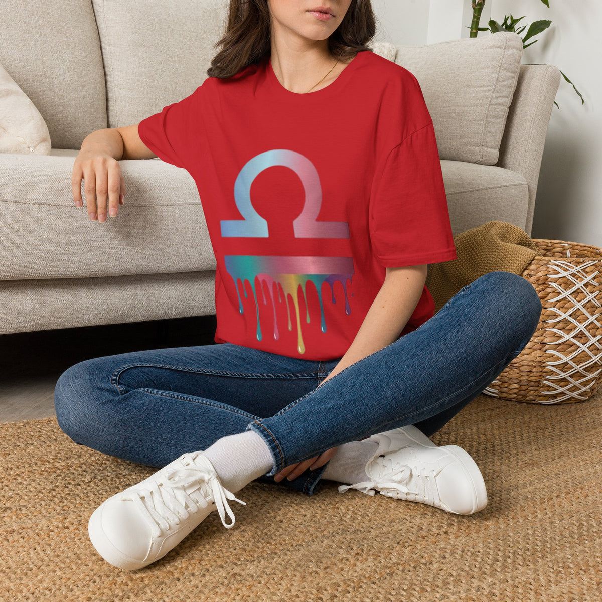 Libra Zodiac Omega Symbol T‑Shirt — Pastel Gradient Drip Graphic Shirt