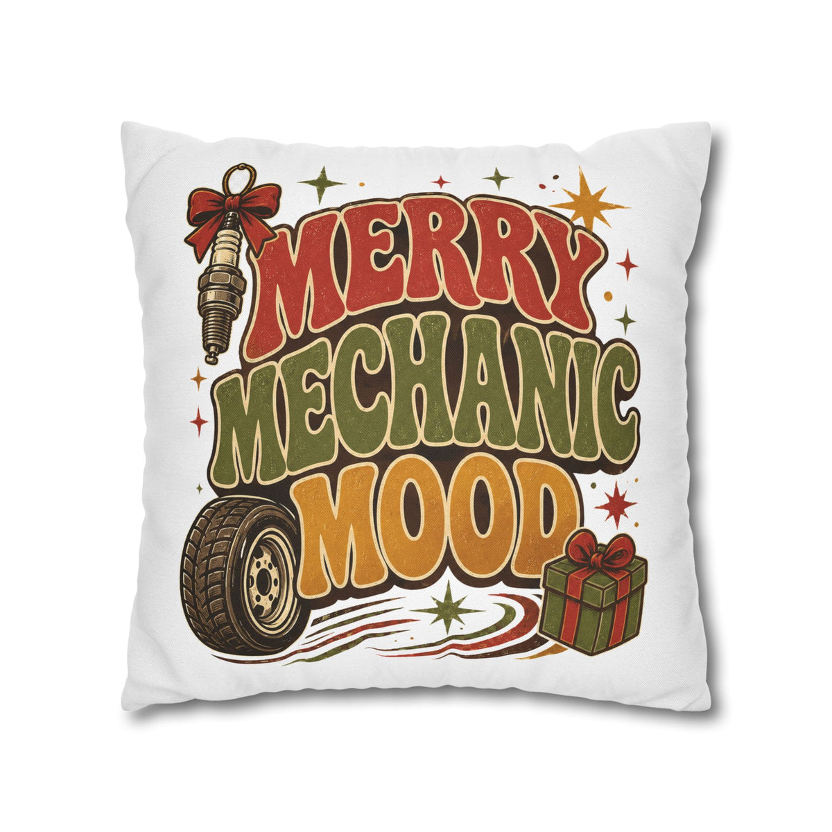Merry Mechanic Mood Pillowcase Modern Day Christmas  — Festive Automotive Holiday Throw Pillowcase