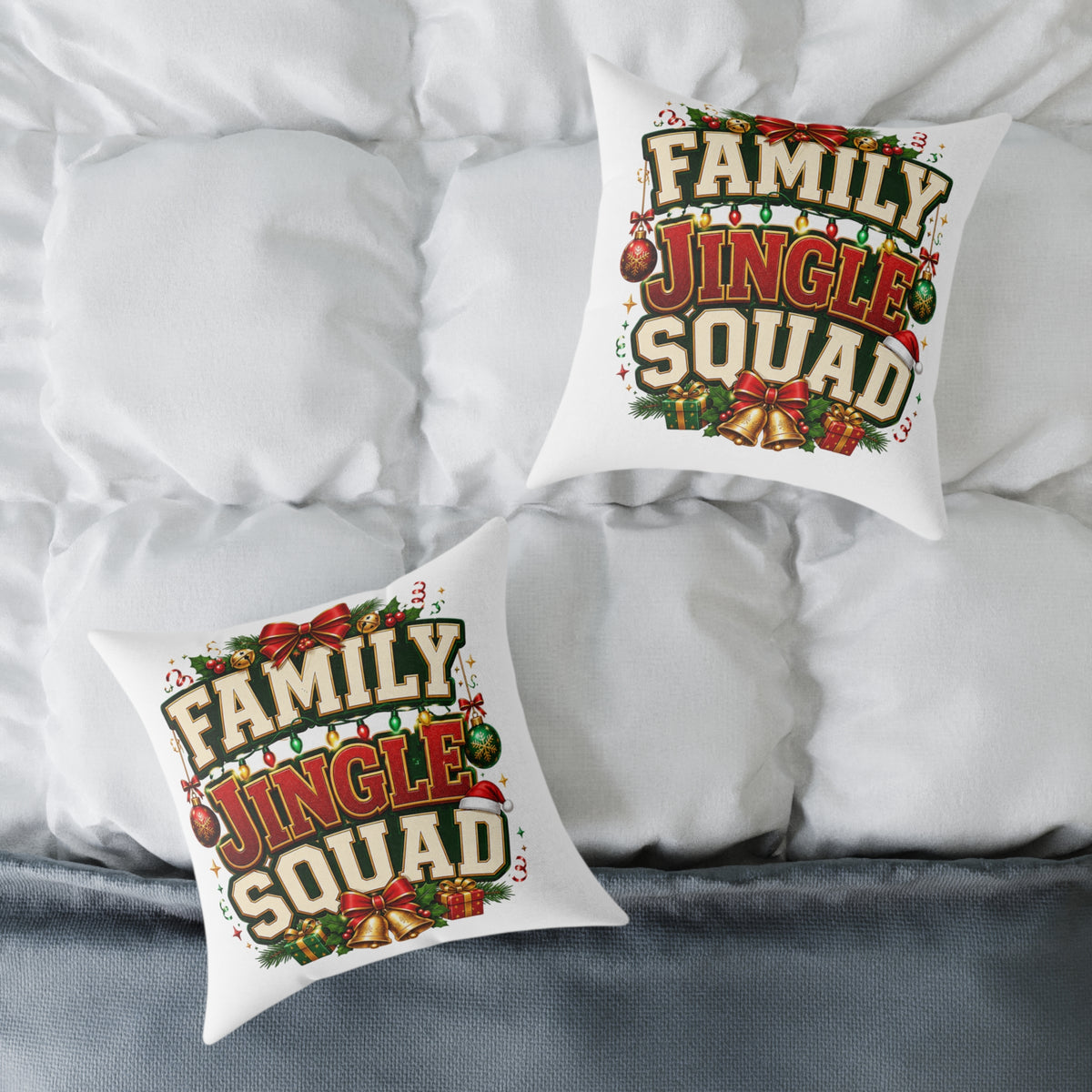 Family Jingle Squad Christmas Throw Pillow - Holiday Decorative Square Pillow