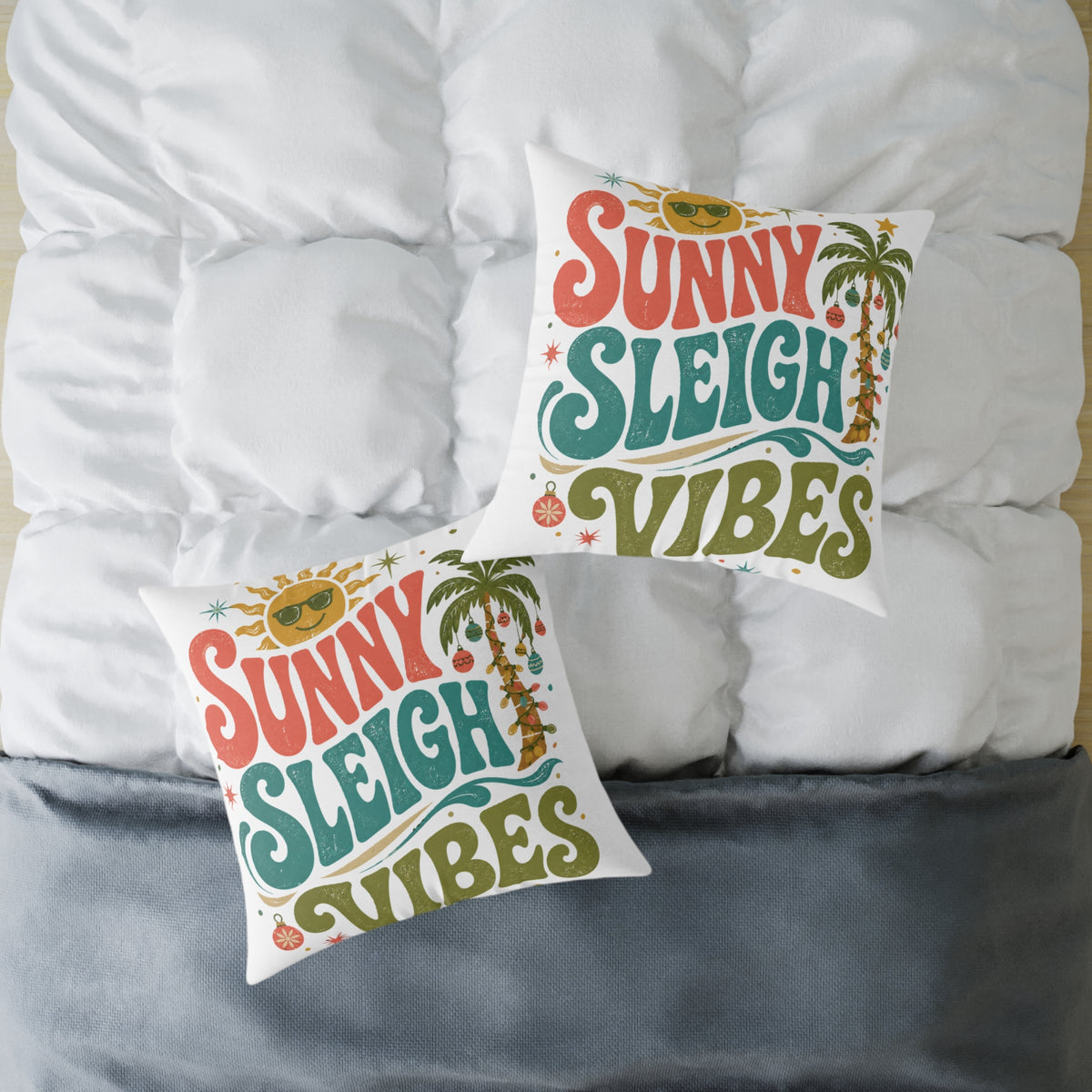 Modern Day Christmas Sunny Sleigh Vibes Decorative Pillow