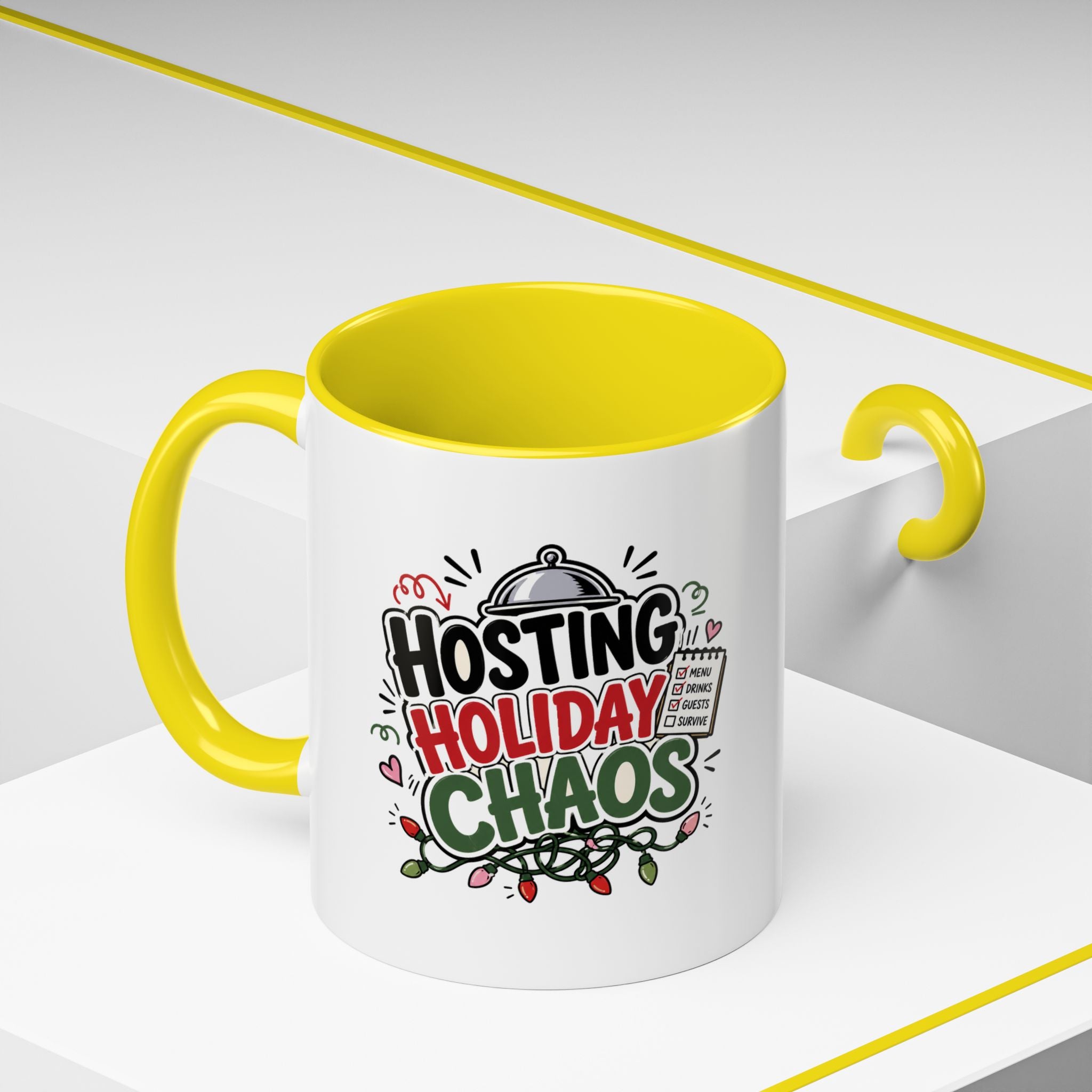 Modern Day Christmas Hosting Holiday Chaos Accent Coffee Mug — "Hosting Holiday Chaos" Funny Christmas Coffee Cup