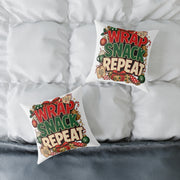 Christmas Holiday Pillow - "Wrap Snack Repeat" Christmas Decorative Throw Pillow