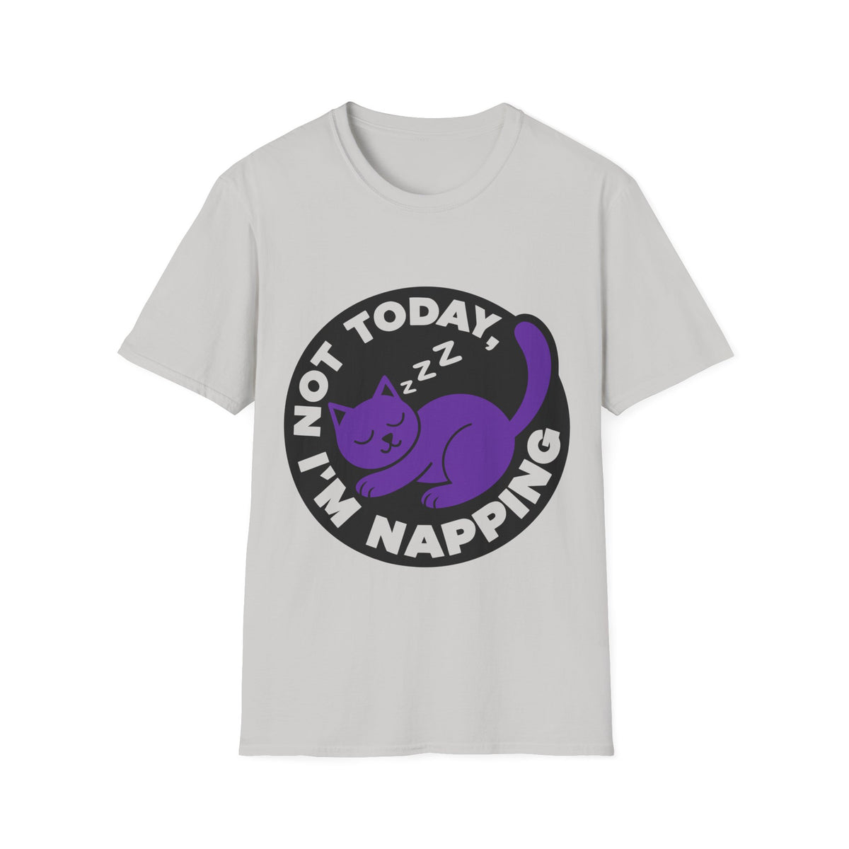 Not Today I'm Napping Purple Cat Tee - Funny Sleeping Kitten Badge Graphic T-Shirt - Trending Now - September 2026