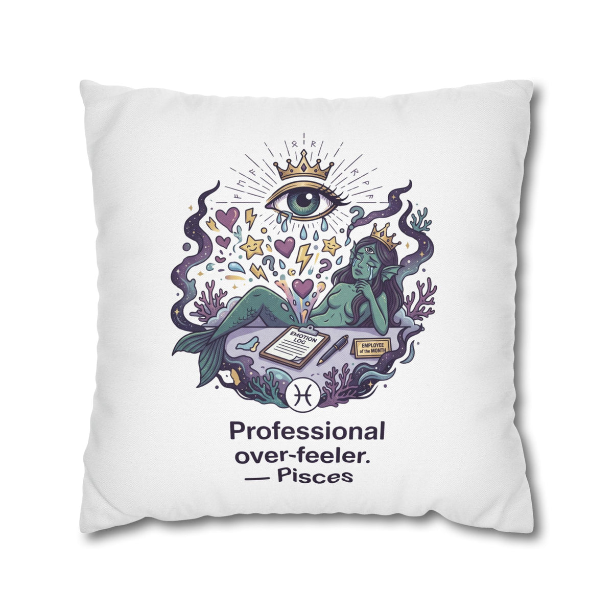 Pisces Zodiac Pillowcase — "Professional Over-Feeler" Decorative Square Pillowcase