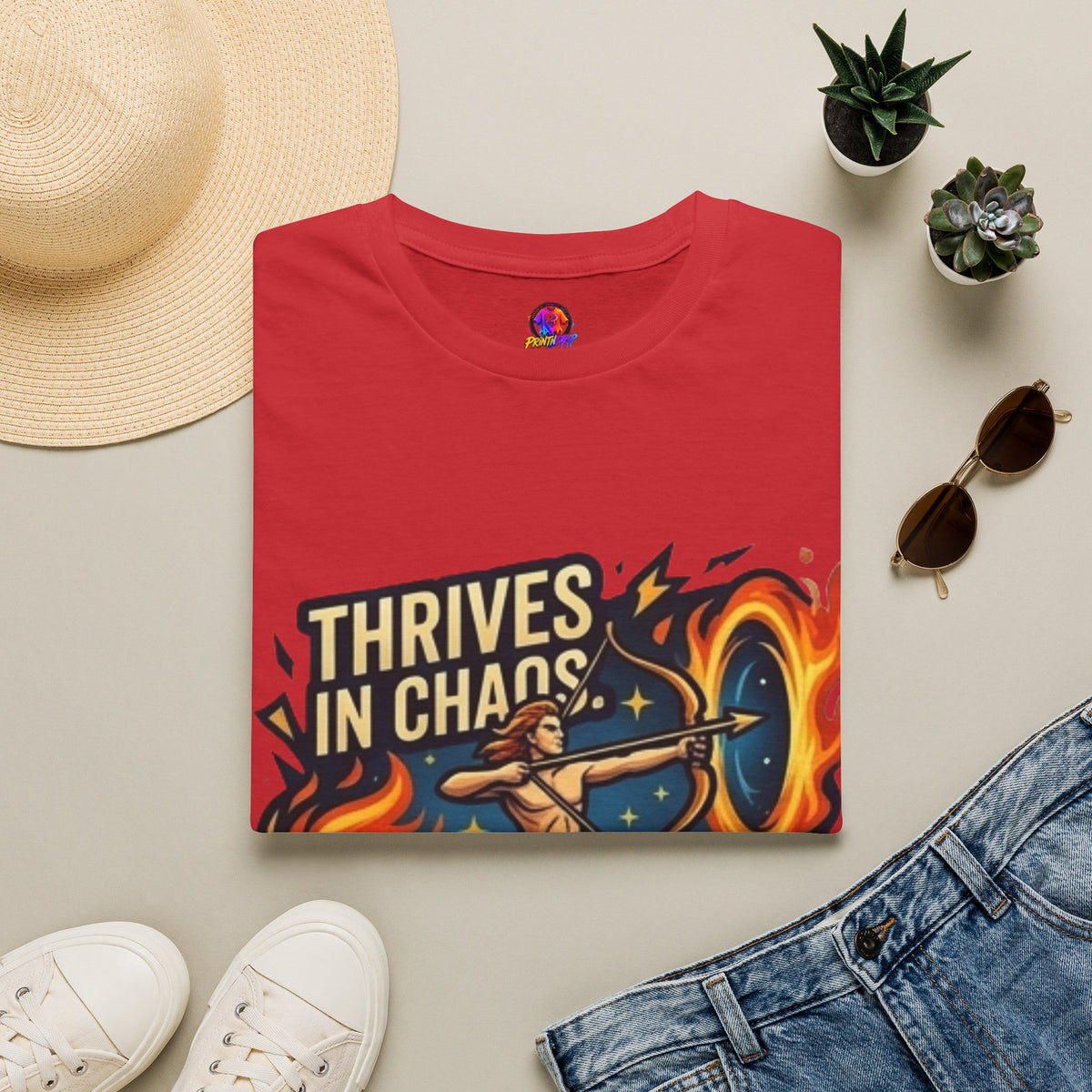 Sagittarius Archer T‑Shirt — "Thrives in Chaos" Zodiac Fire Sign Tee