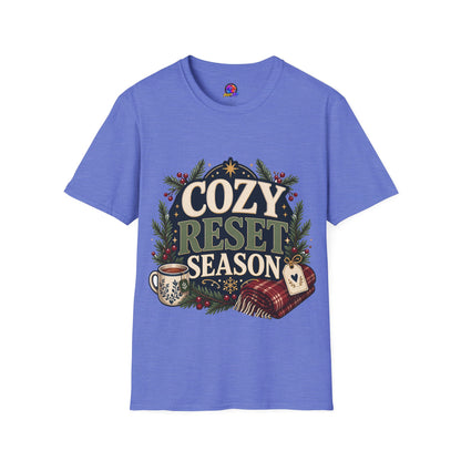 Cozy Reset Season T‑Shirt — Holiday Cozy Cabin Graphic Tee