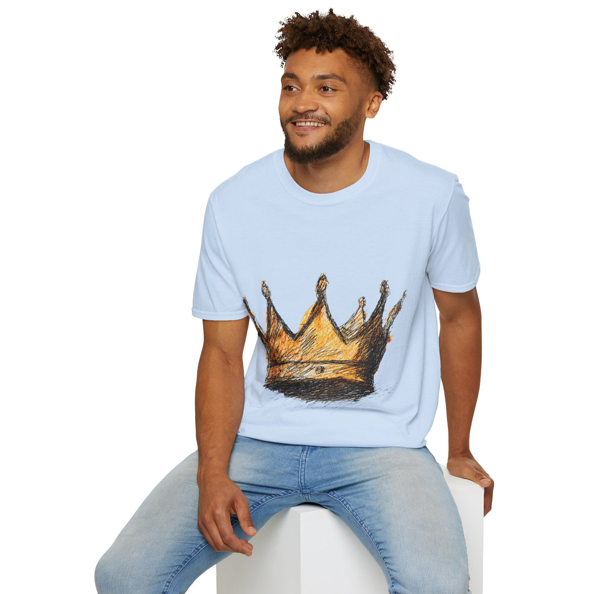 Crowned Sketch T‑Shirt — Hand‑Drawn Gold Crown Graphic Tee