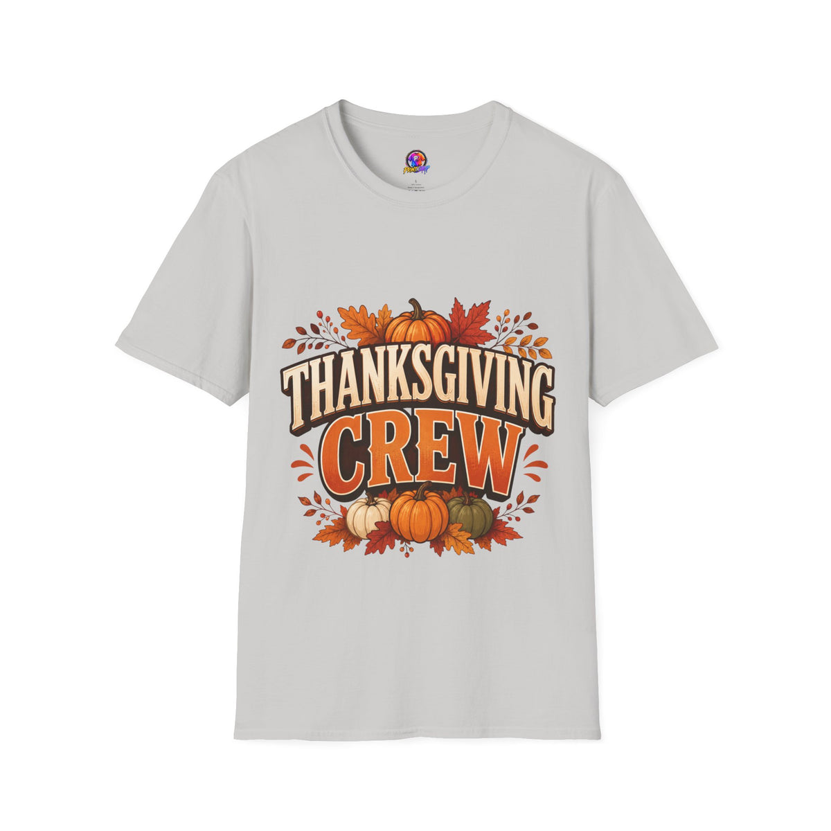 Thanksgiving T-Shirt Crew T-Shirt— Festive Pumpkin & Fall Leaves Holiday Tee