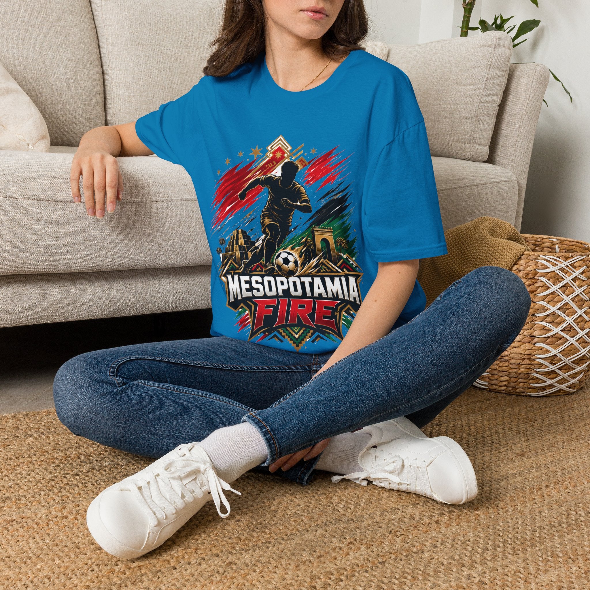 Iraq Mesopotamia Fire Soccer T-Shirt — Vintage Football Player Graphic Tee