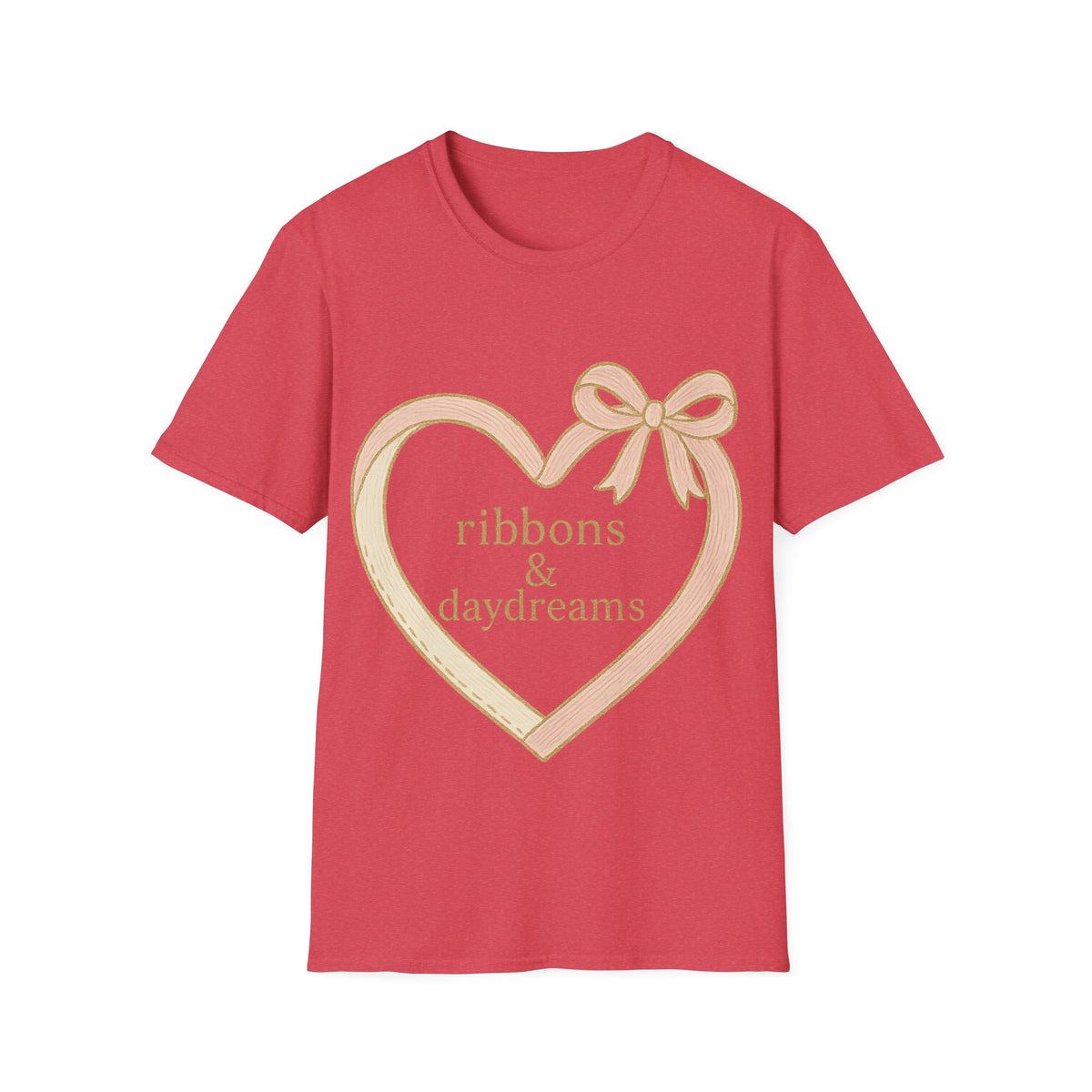 "Chain of Hearts" Gold Charm Ribbon Tee - Cute Coquette Heart Line Aesthetic White T-Shirt - Trending Now - September 2026