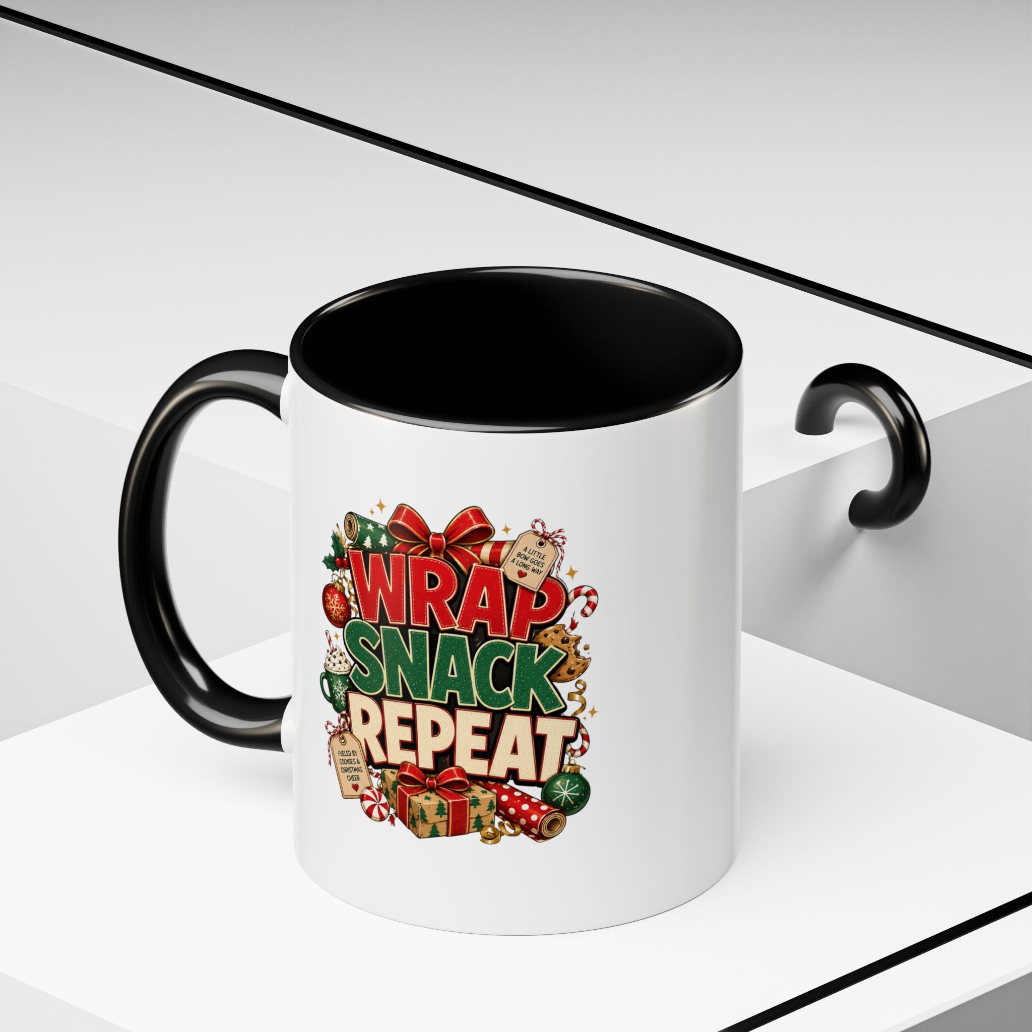 Wrap Snack Repeat Christmas Coffee Mug — Holiday Baking & Gift-Wrapping Mug