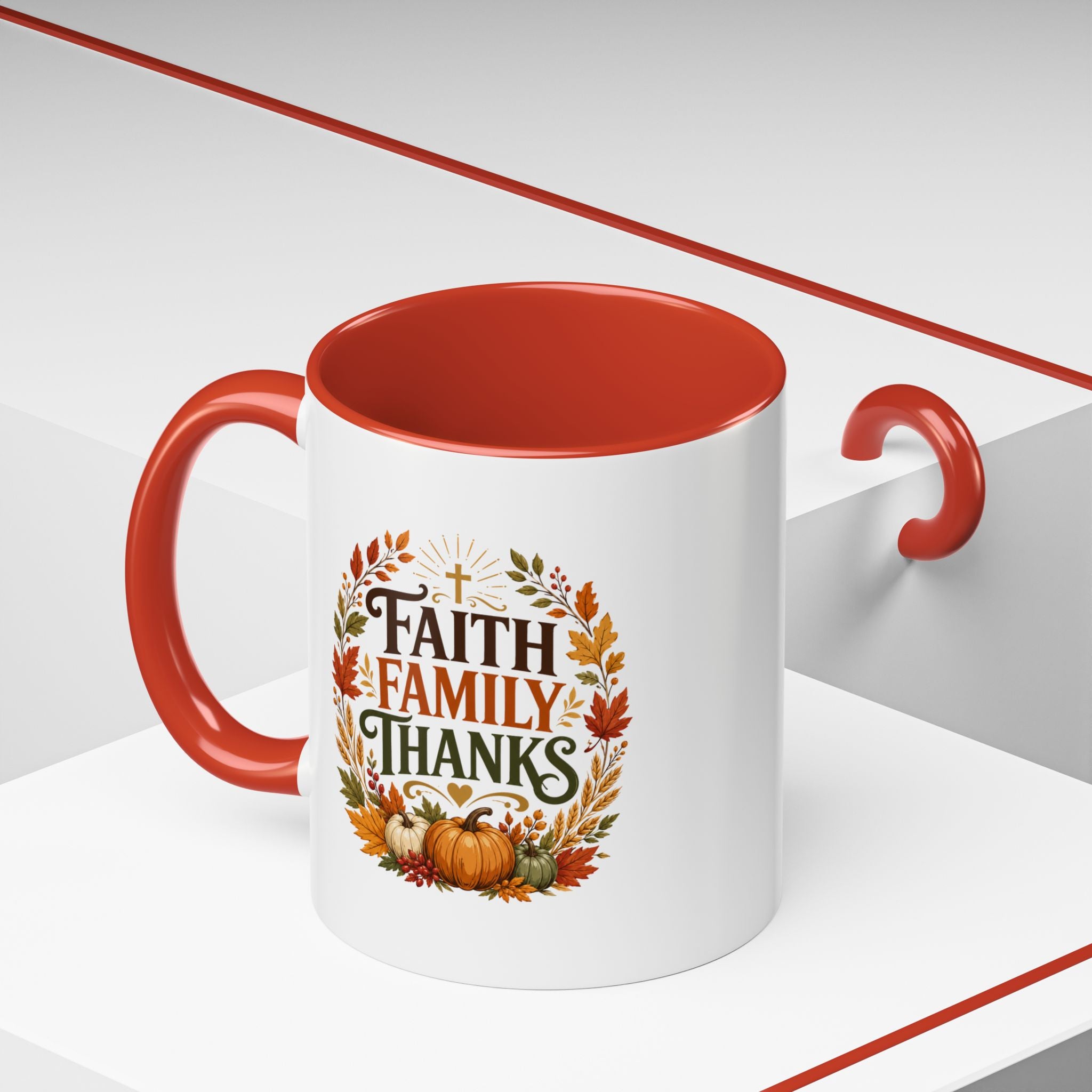 Thanksgiving Mug Faith Family Thanks Accent Coffee Mug — Thanksgiving Pumpkin Fall Leaves