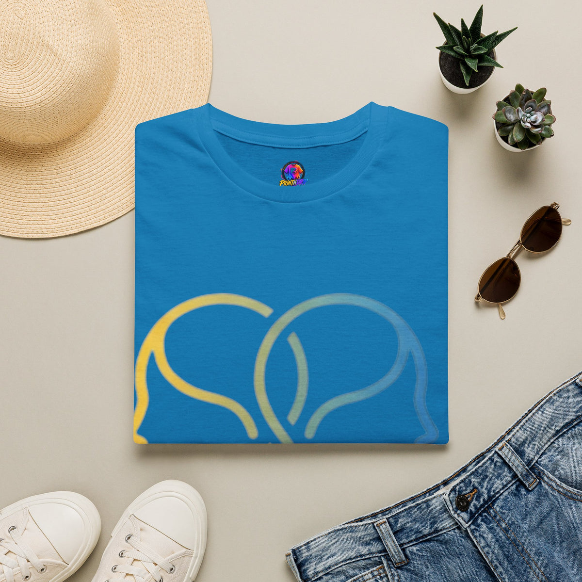 Twin Profile Line Art T‑Shirt — Gradient Sisterhood Outline Tee