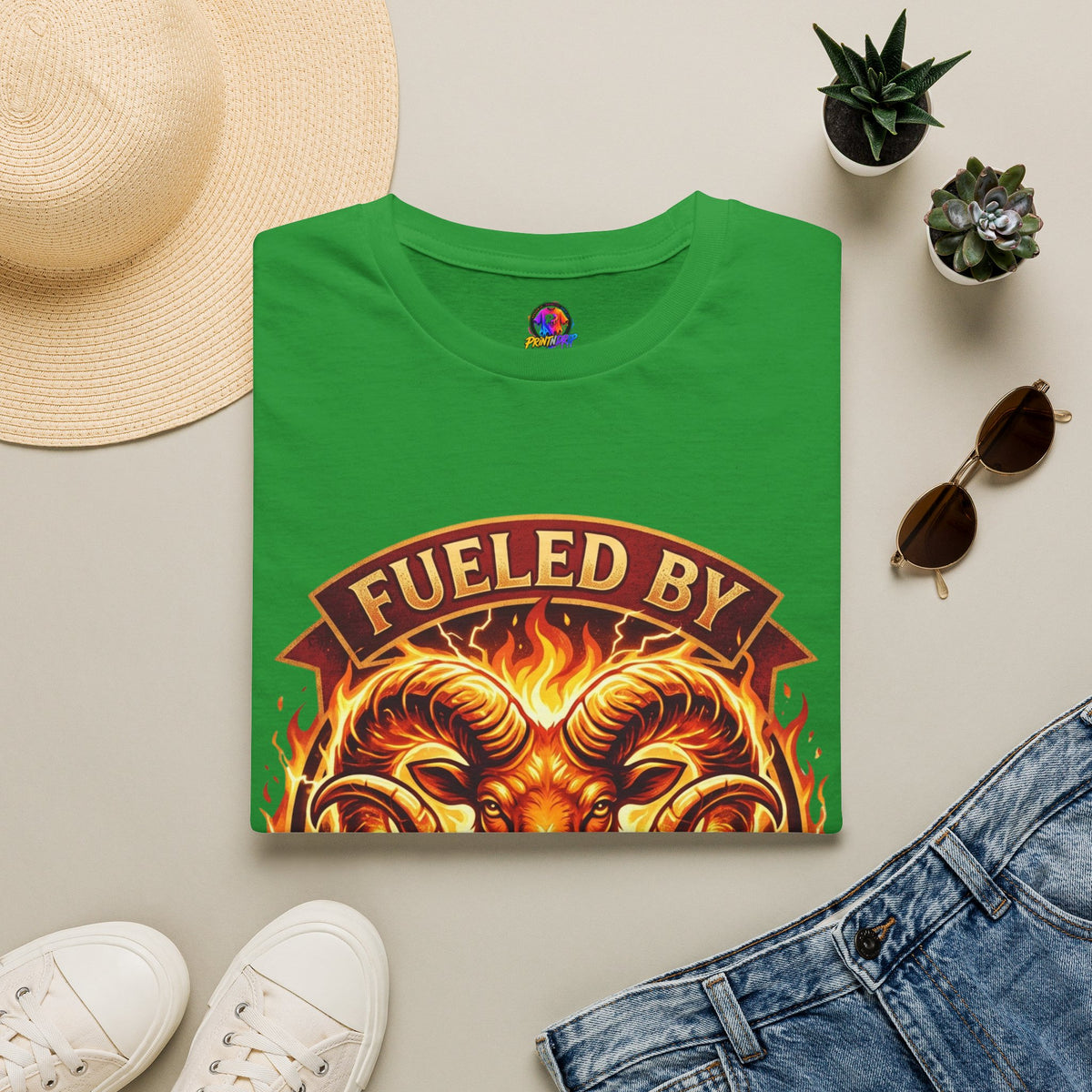 Aries Zodiac Fueled By Fire & Aries Energy T-Shirt — Zodiac Ram Graphic Tee