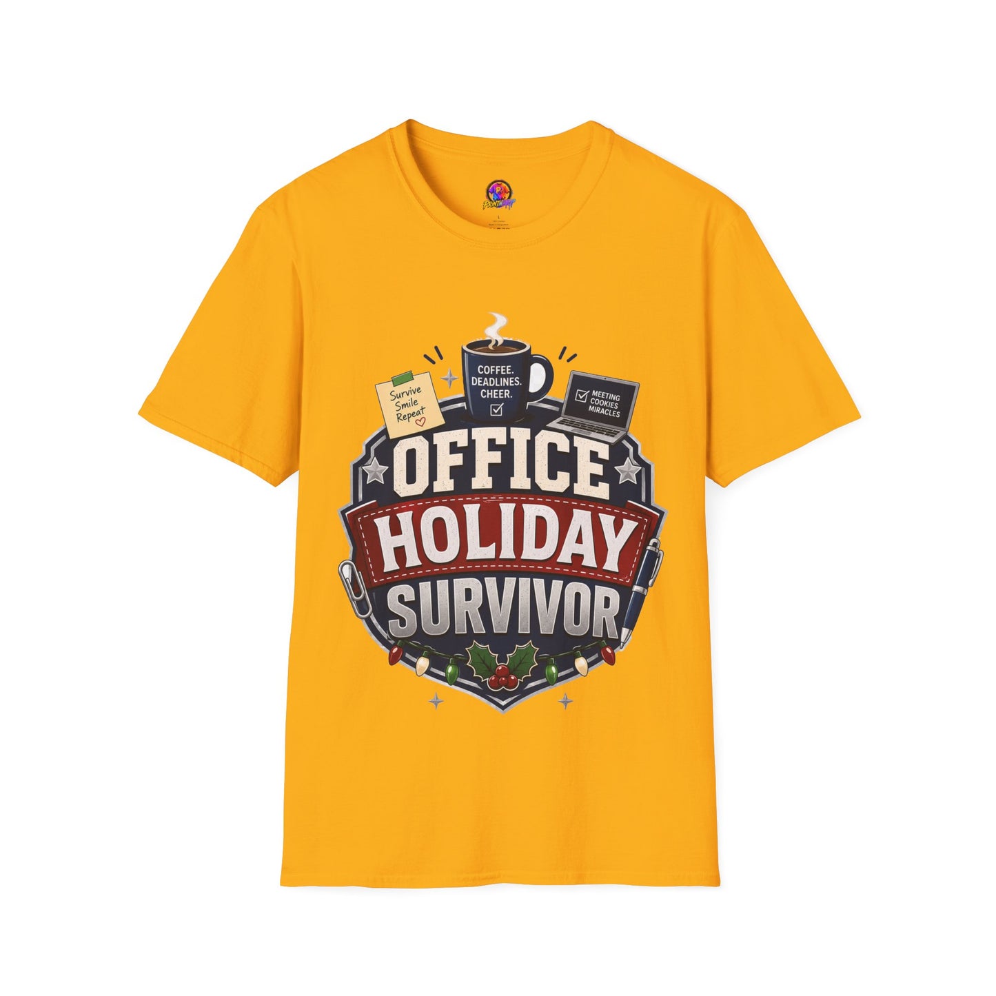 Office Holiday Survivor T-Shirt — Coffee, Deadlines & Cheer Work Shirt