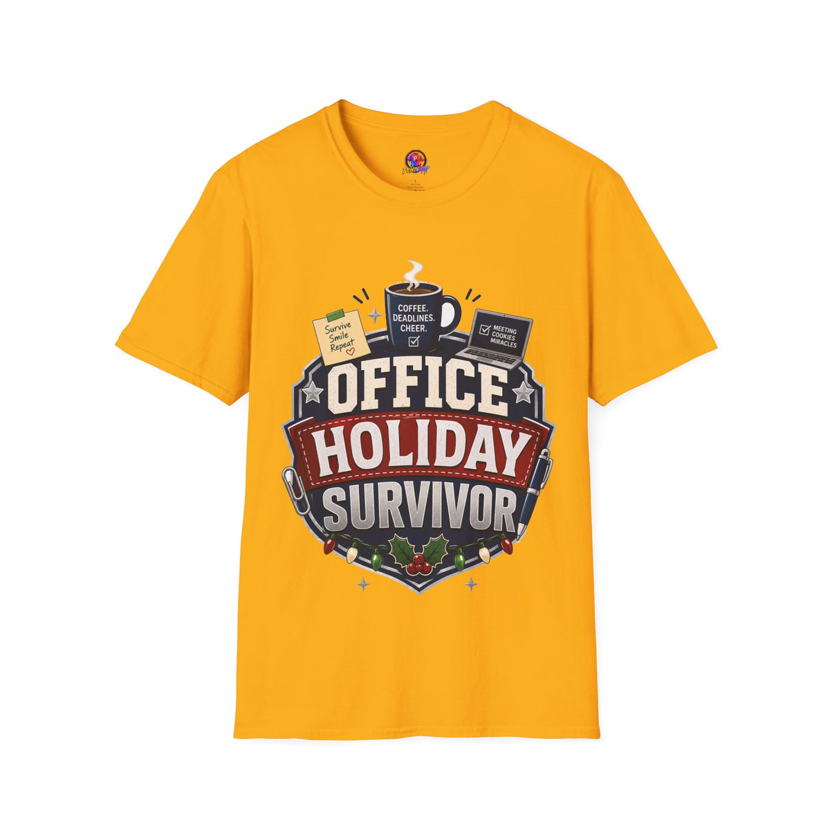 Office Holiday Survivor T-Shirt — Coffee, Deadlines & Cheer Work Shirt