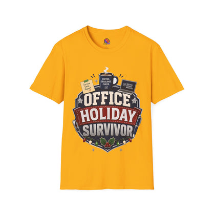 Office Holiday Survivor T-Shirt — Coffee, Deadlines & Cheer Work Shirt