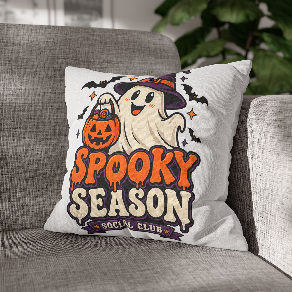 Spooky Season Pillow Cover — Halloween Ghost Pumpkin Decorative Throw Pillowcase