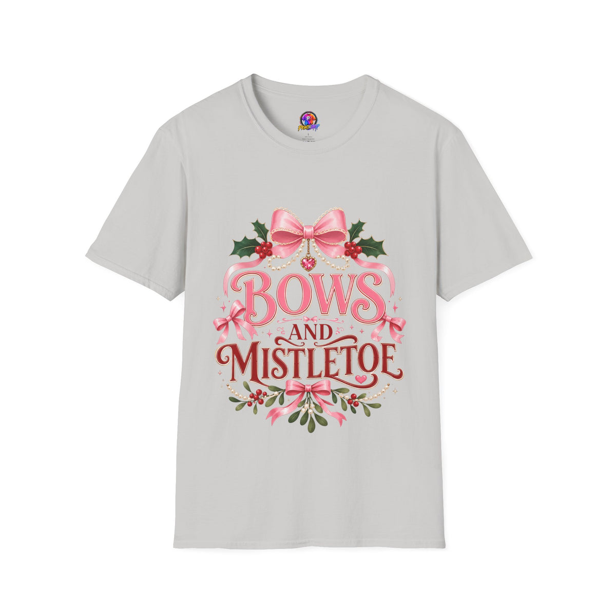 Bows and Mistletoe T-Shirt — Pink Holiday Bow Christmas Tee