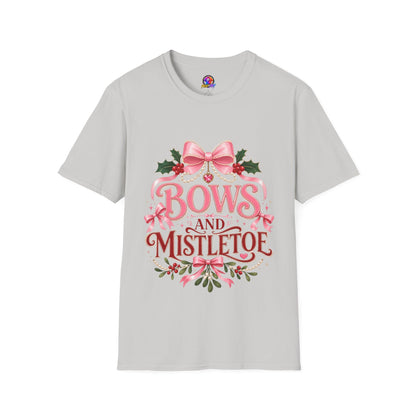 Bows and Mistletoe T-Shirt — Pink Holiday Bow Christmas Tee