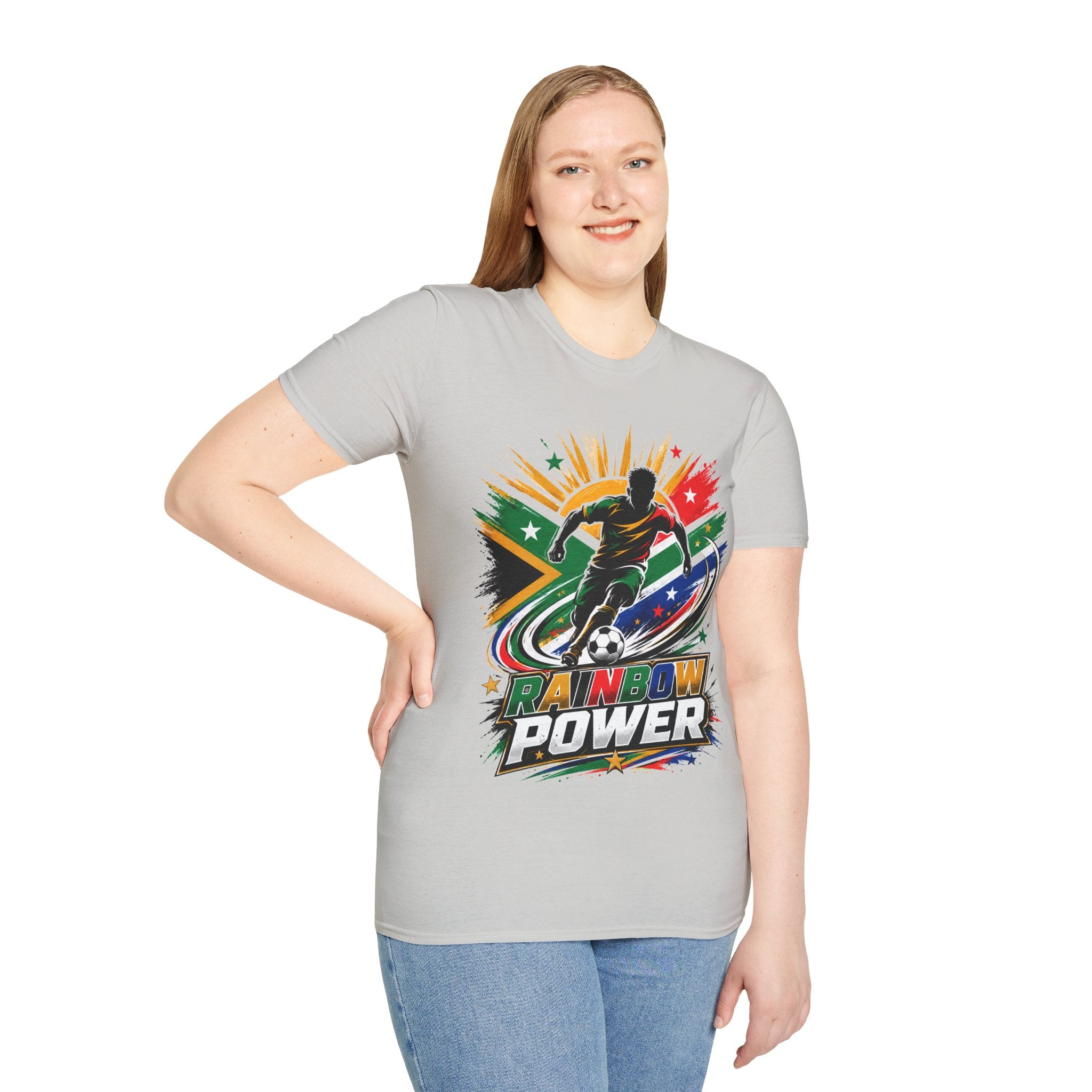 South Africa Soccer Rainbow Power T-Shirt — Colorful Football Player Graphic Tee