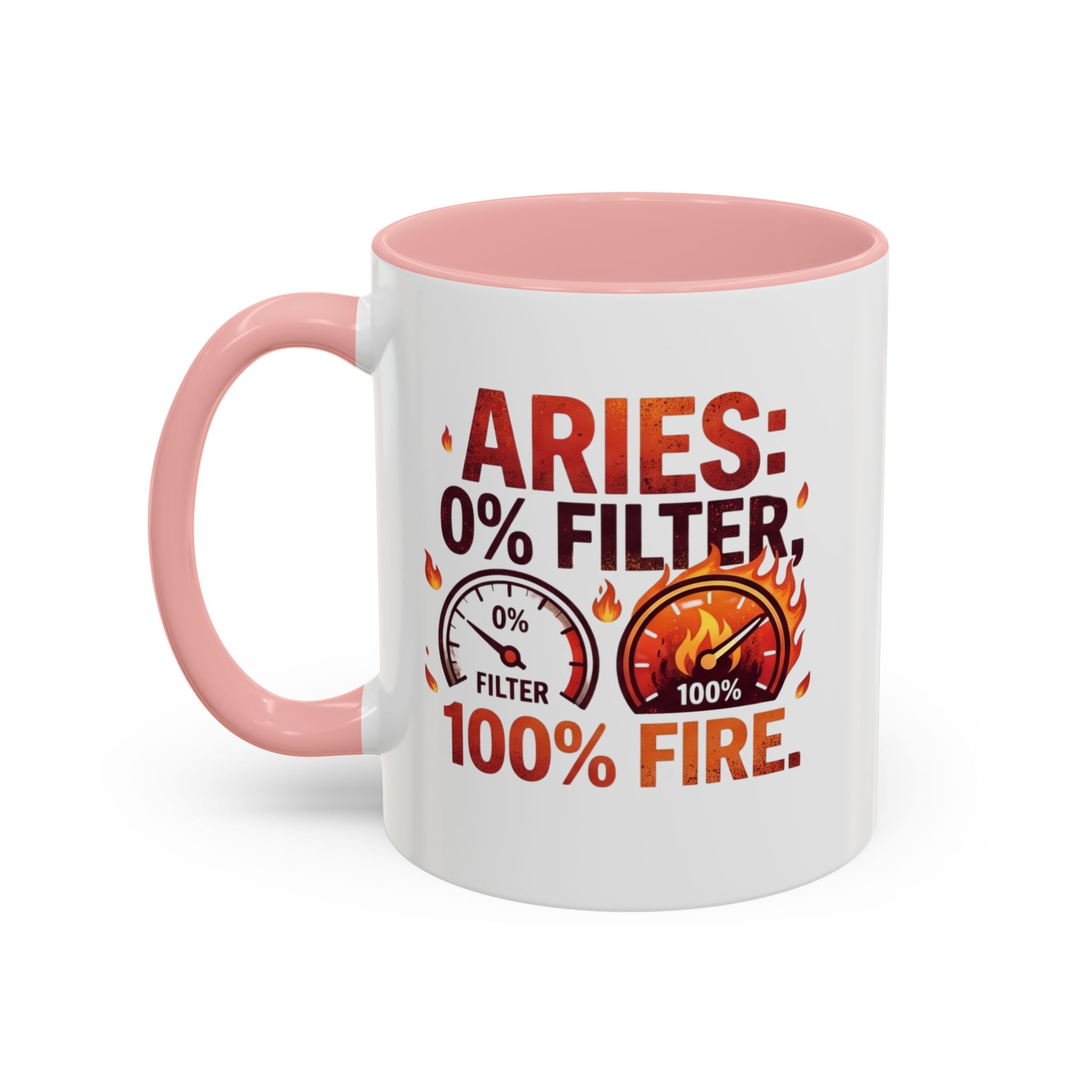 Aries Coffee Mug — "0% Filter, 100% Fire" Zodiac Astrology Mug