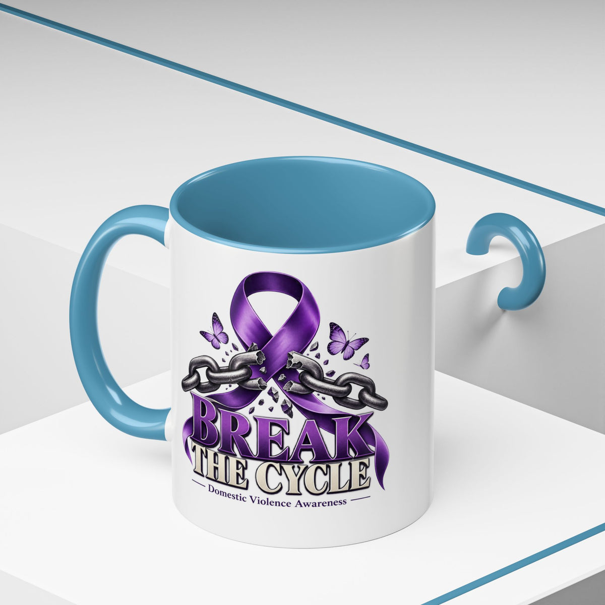 Break the Cycle Coffee Mug – Domestic Violence Awareness Purple Ribbon (11/15oz)