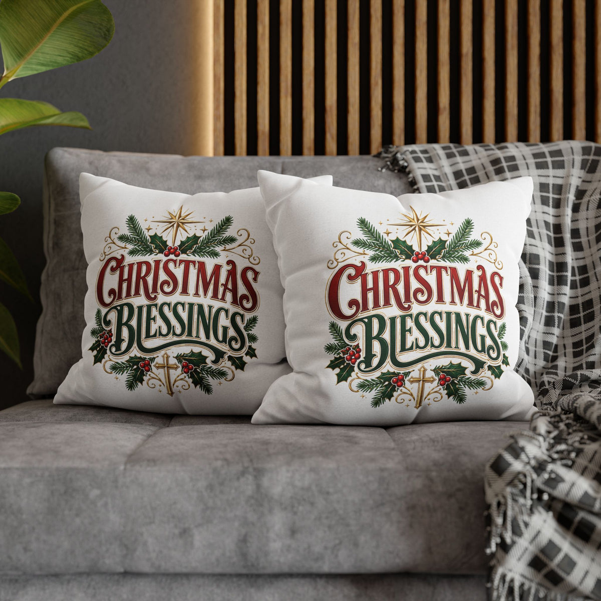 Christmas Blessings Pillowcase — Holiday Decorative Throw Pillow Cover
