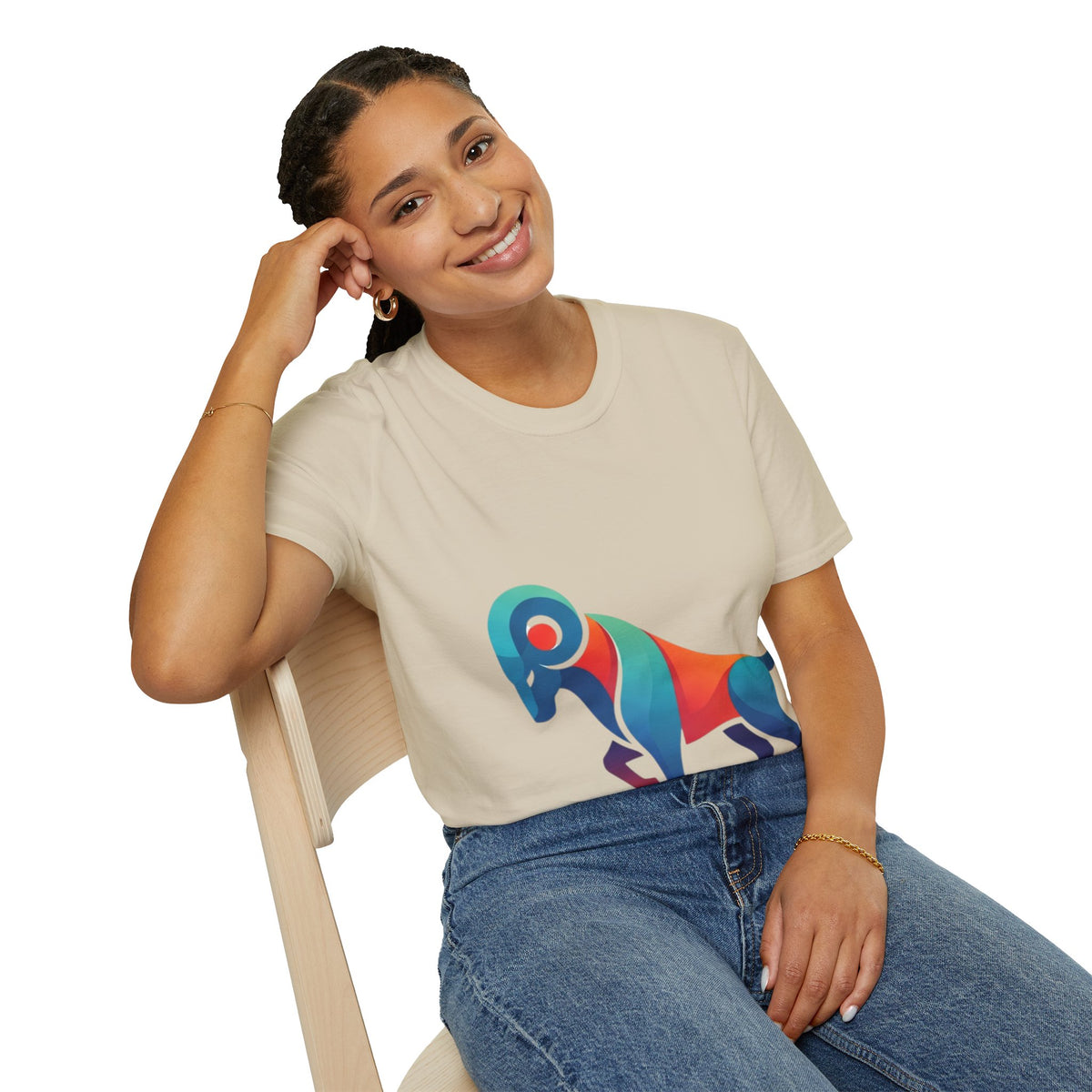 Ram Graphic T-Shirt — Colorful Geometric Sheep/Goat Art