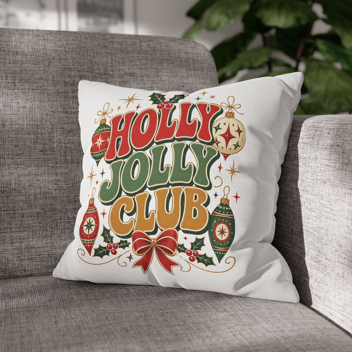 Holly Jolly Club Christmas Pillowcase — Festive Holiday Decorative Cover