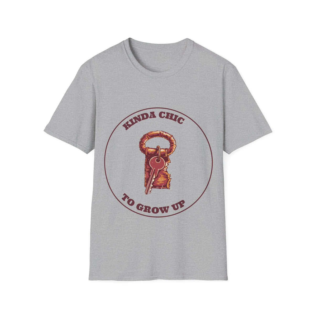 "Kinda Chic To Grow Up" Vintage Key Graphic Tee - Funny Relatable Aesthetic White T-Shirt - Trending Now - September 2026